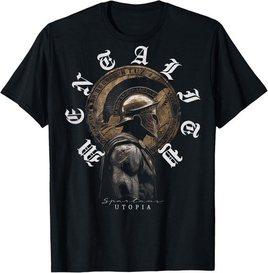Backprint Spartaner Helm Krieger Y2K Streetwear Damen Herren T-Shirt - T-Shirt | Black