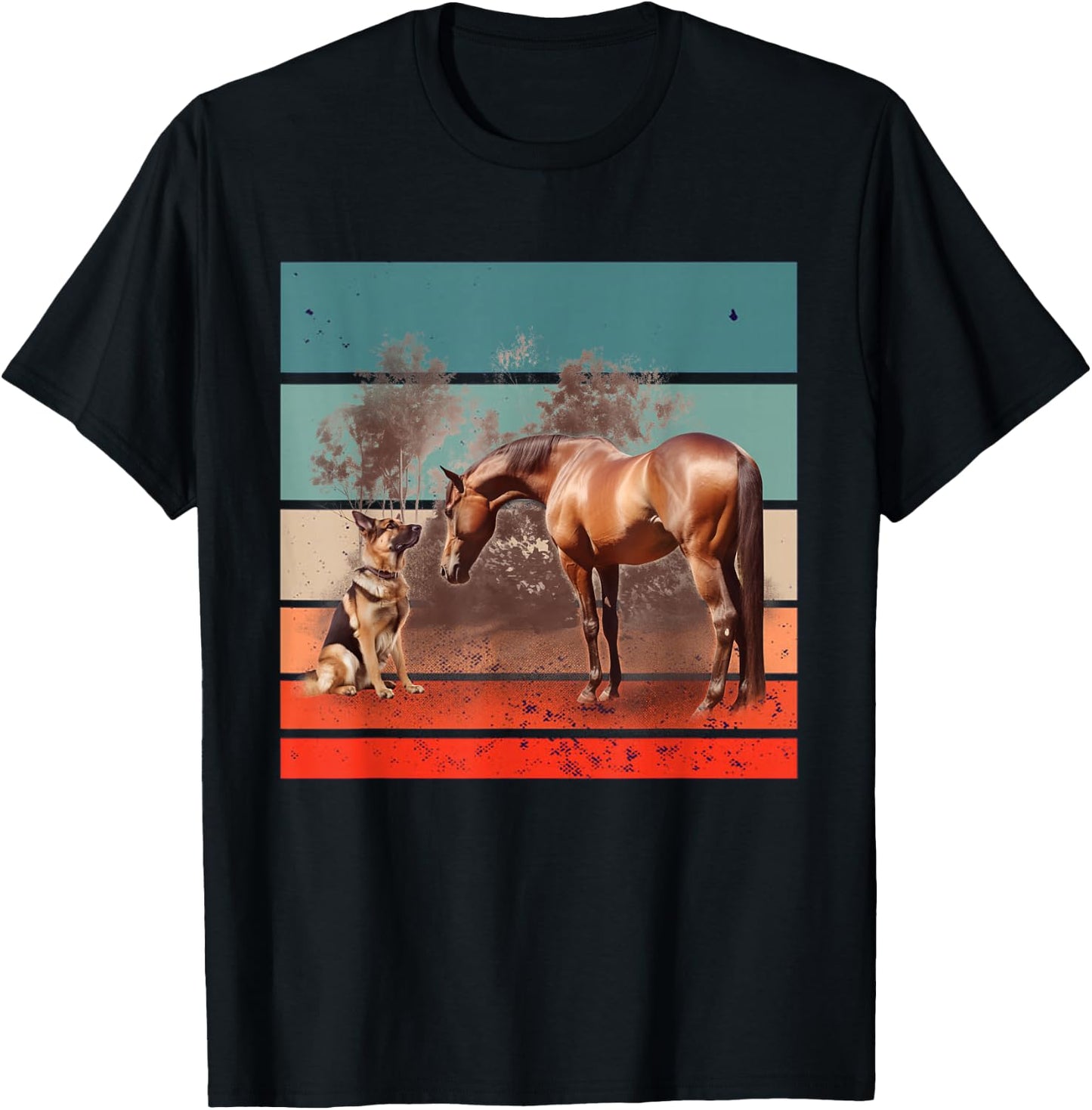 German Shepherd horse dog animal interaction nature friendly T-Shirt - T-Shirt | Black