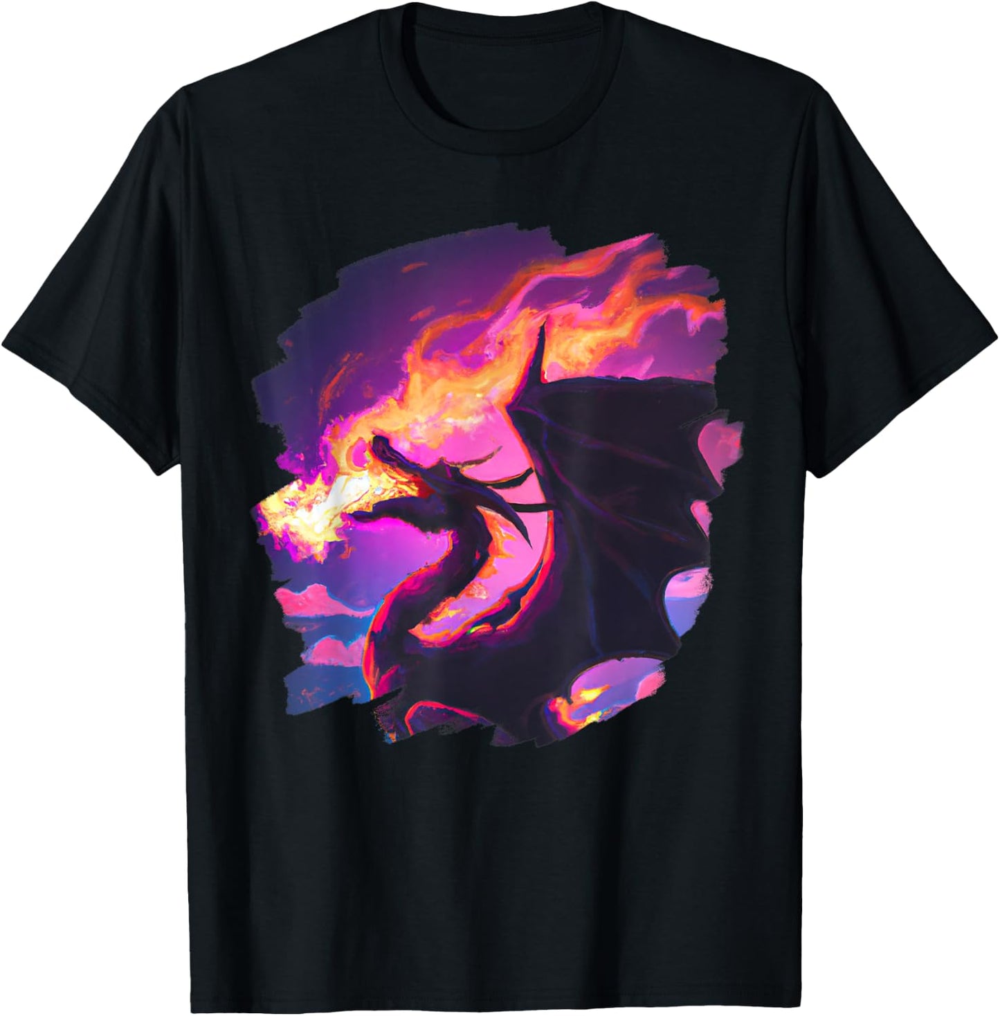 Cool Artistic Dragon Breathing Fire Magic Mythical Dragons T-Shirt - T-Shirt | Black