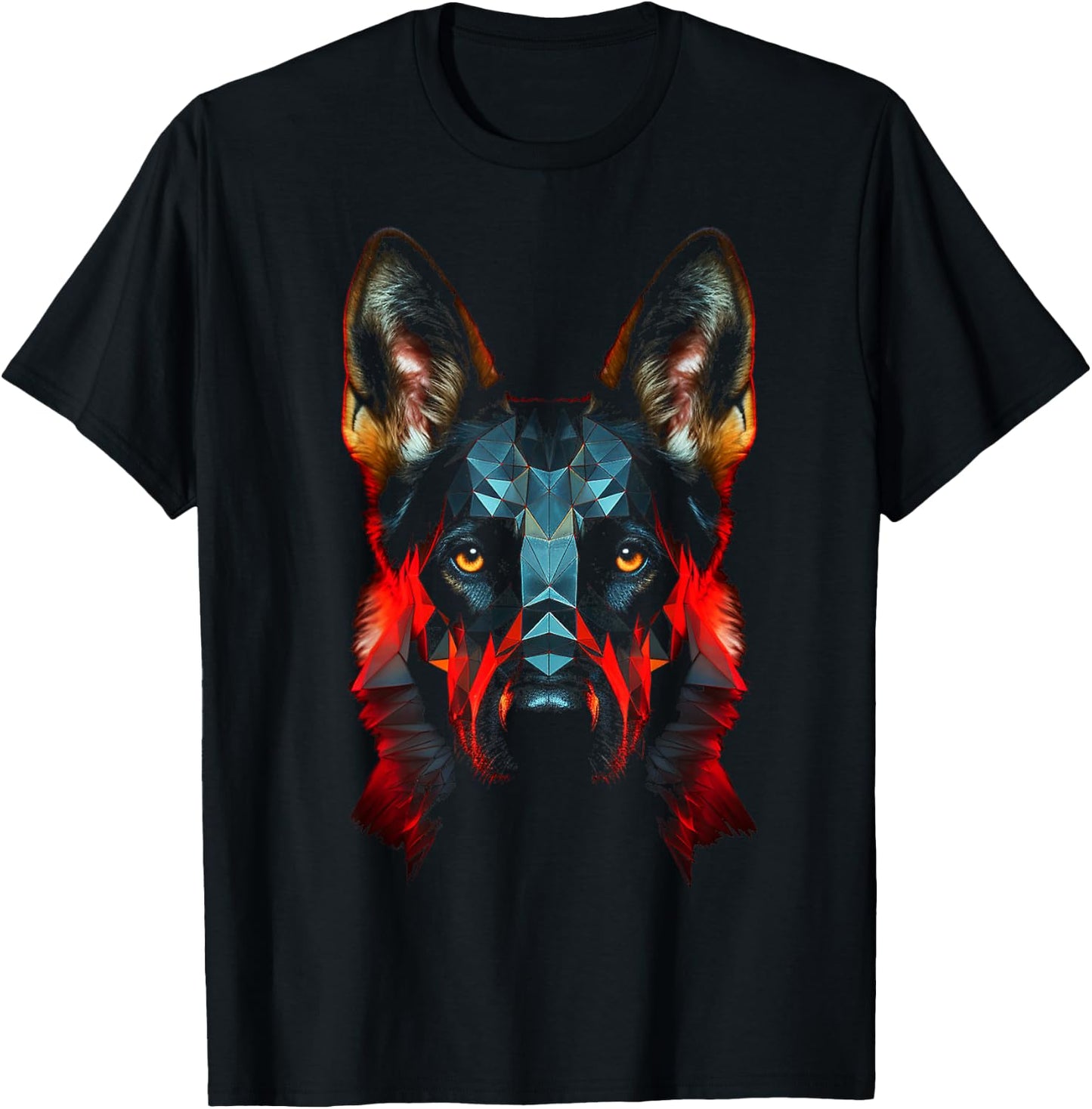 German Shepherd Dog Polygon Face Pet Art German Shepherd T-Shirt - T-Shirt | Black