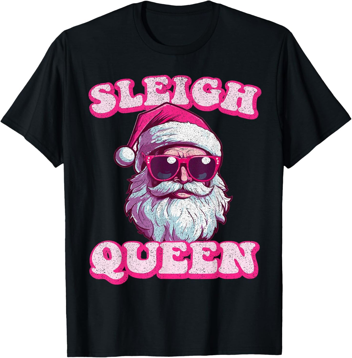 Groovy Retro Christmas Funny Pink Santa Sleigh Queen T-Shirt - T-Shirt | Black