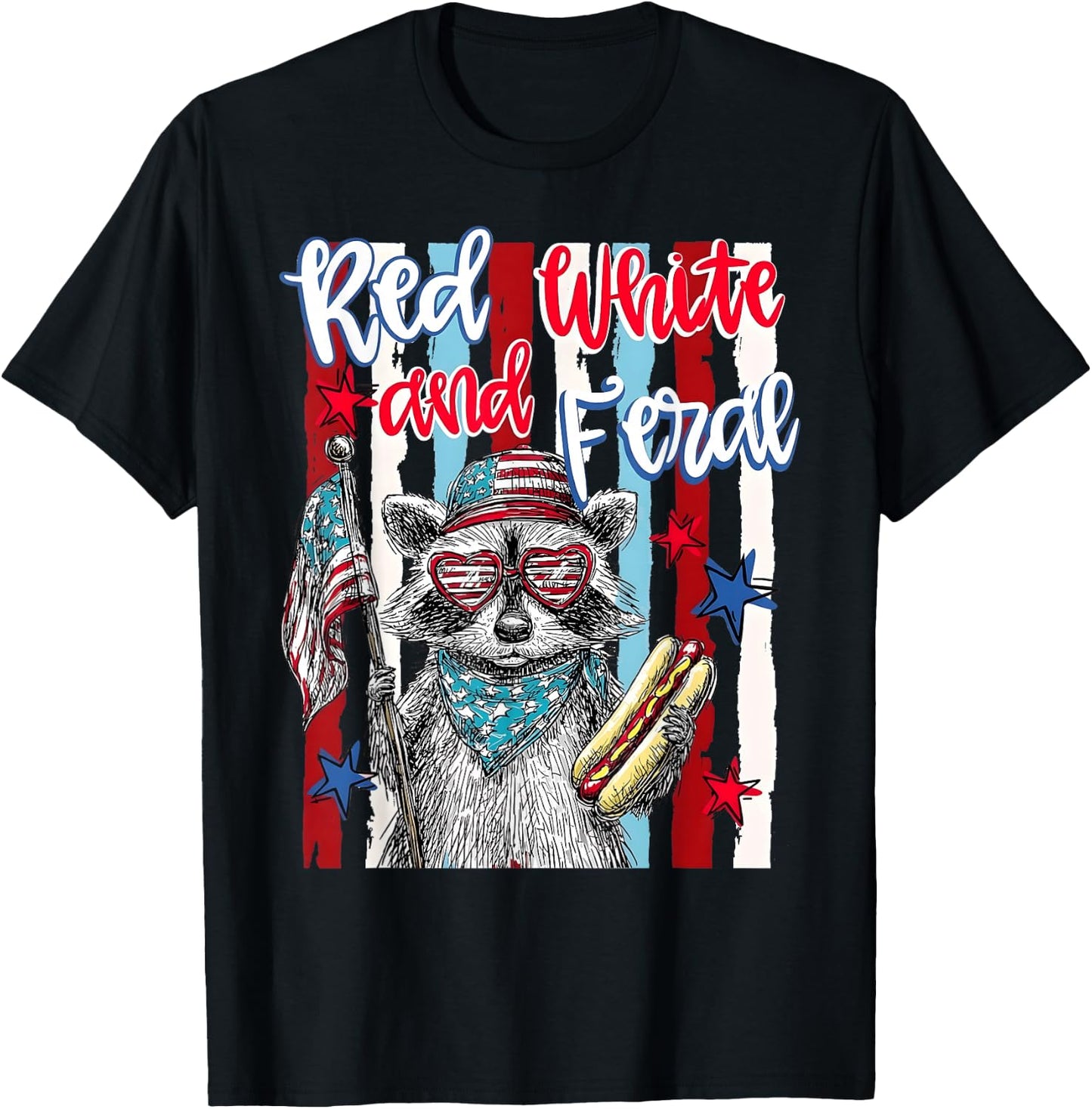 4th of July Red White and Feral Raccoon Men Women Kid T-Shirt - T-Shirt | Black