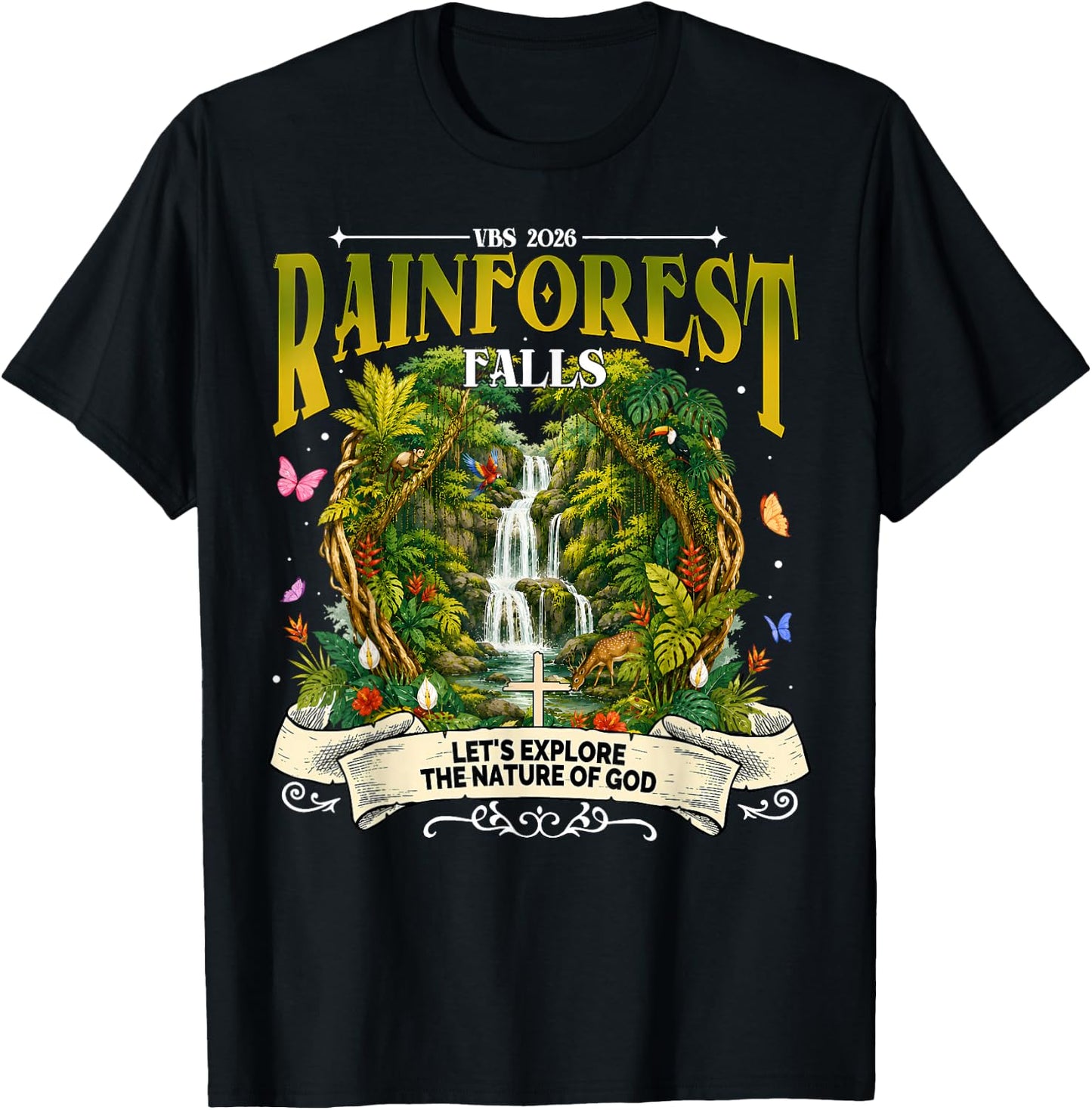 Rainforest Falls VBS 2026 Explore Nature of God Adventure T-Shirt - T-Shirt | Black
