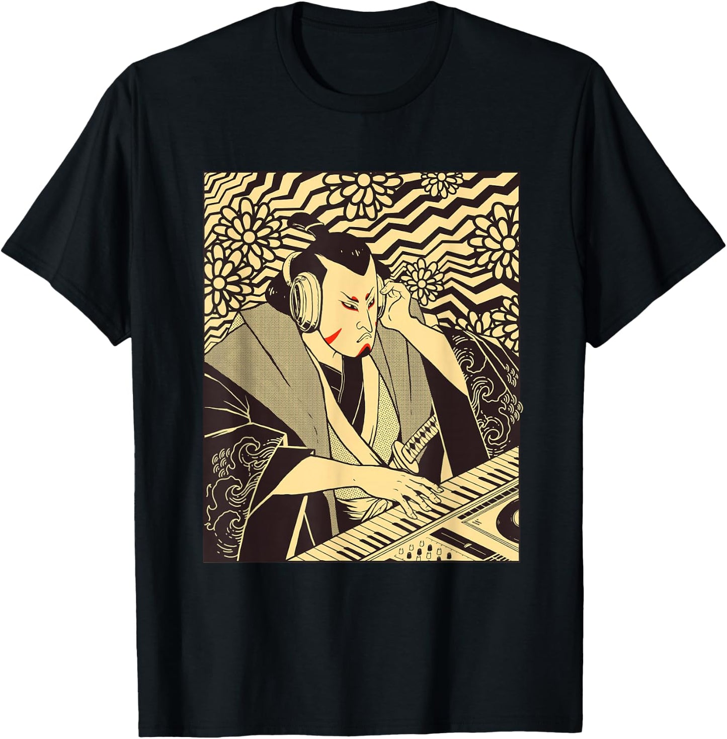 Synth Techno Music Funny Samurai Synthesizer T-Shirt - T-Shirt | Black
