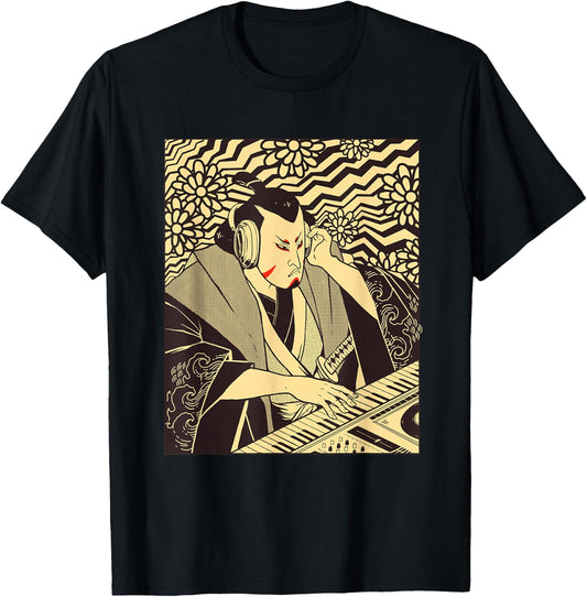 Synth Techno Music Funny Samurai Synthesizer T-Shirt - T-Shirt | Black