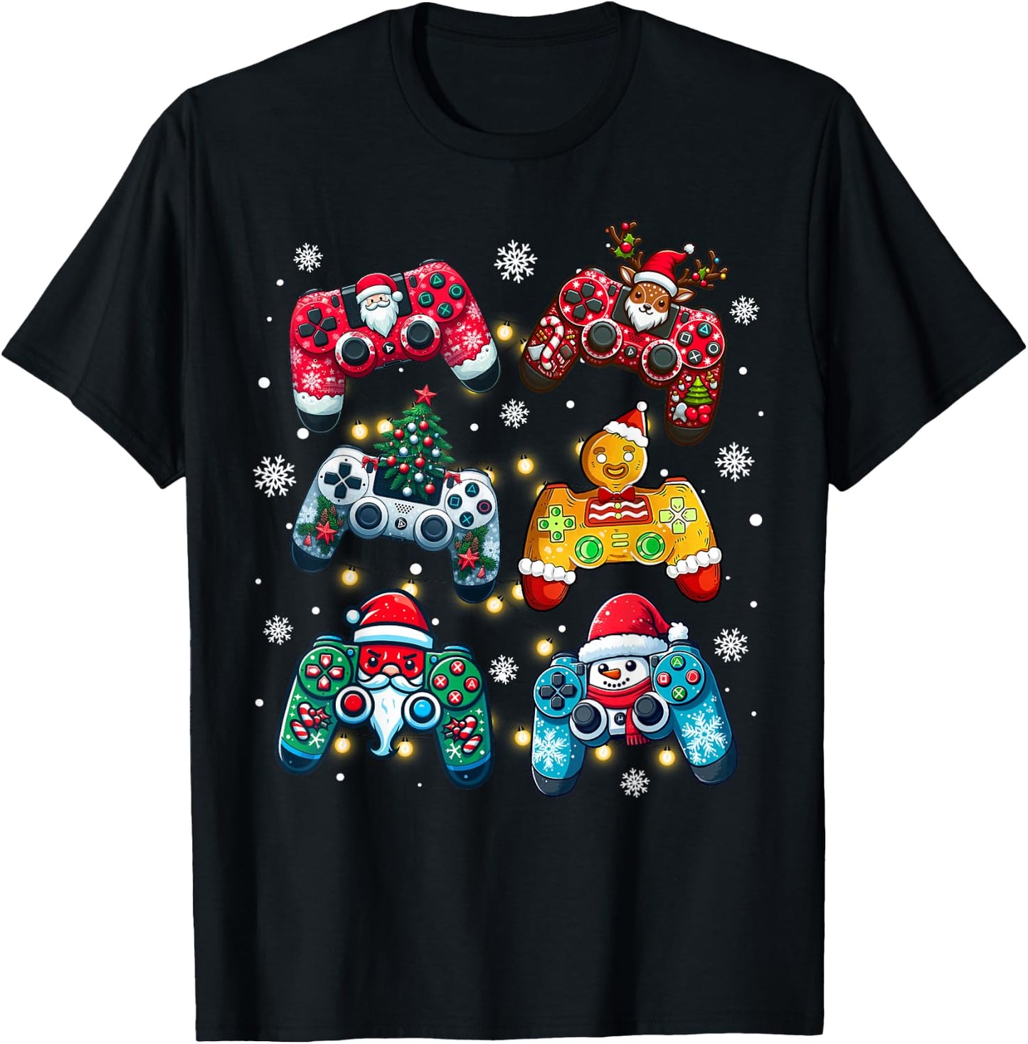 Boys Christmas Shirt Santa Elf Gaming Controllers Gamer Xmas T-Shirt - T-Shirt | Black
