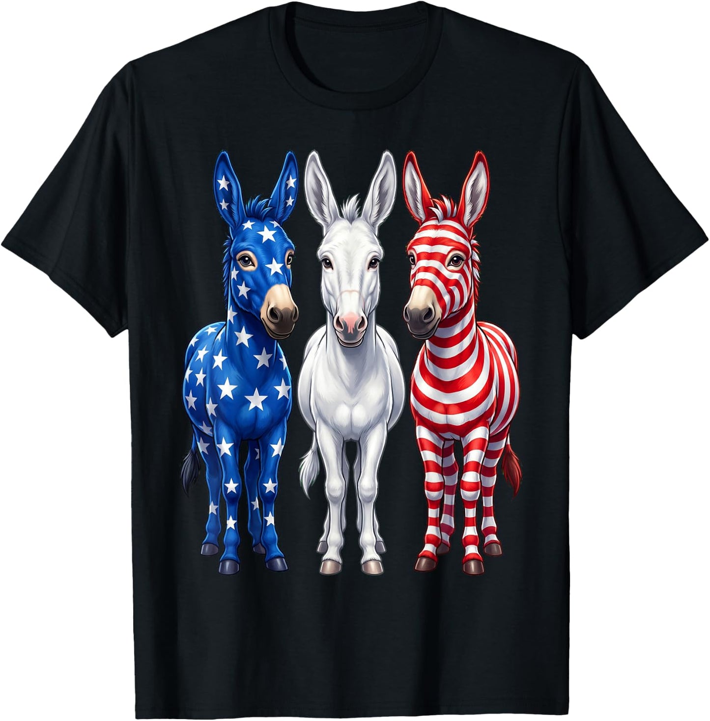 Funny Patriotic Donkeys USA Flag 4th of July Donkey Lover T-Shirt - T-Shirt | Black