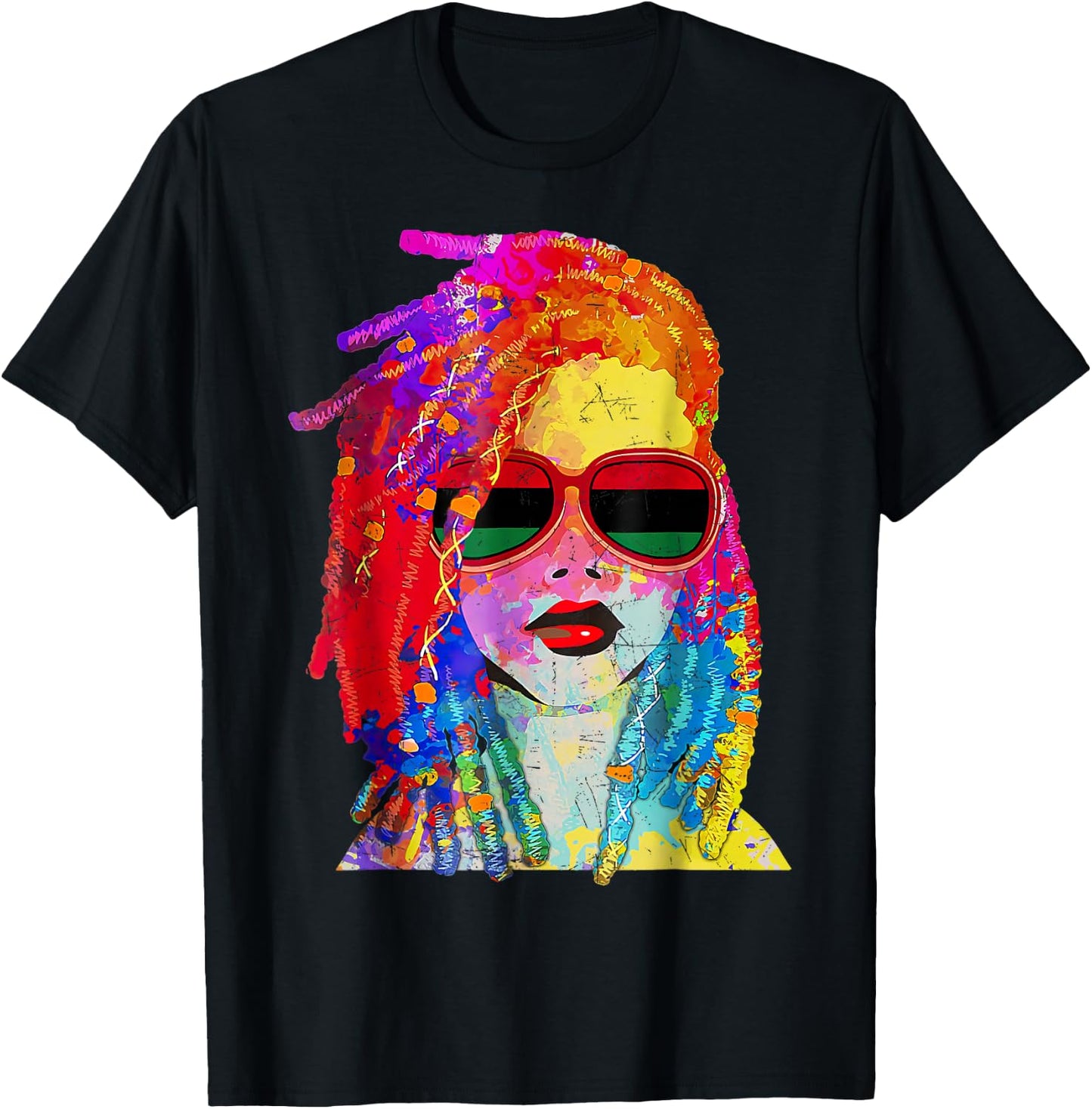 Loc'd Hair Art Black Queen Afro Woman Juneteenth T-Shirt - T-Shirt | Black