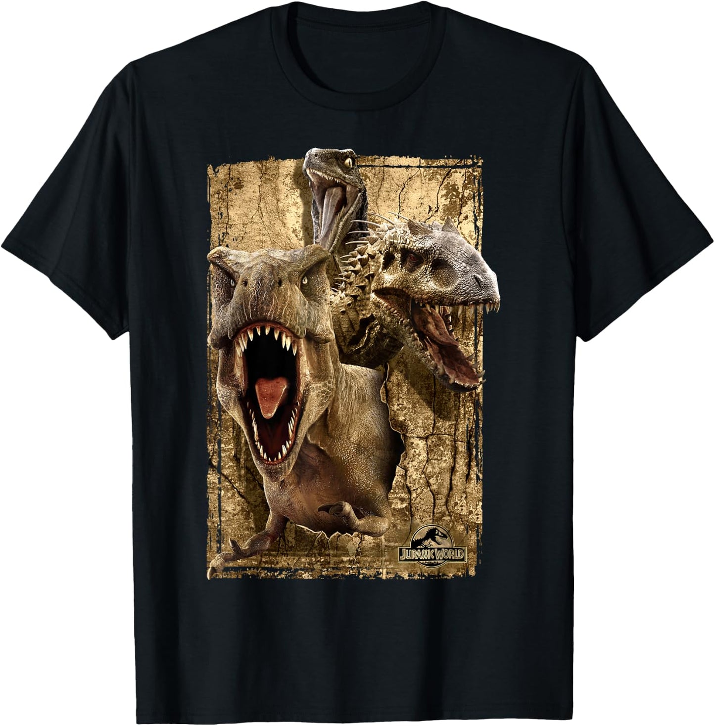 Jurassic World T-Rex Indominus Rex & Raptor T-Shirt - T-Shirt | Black