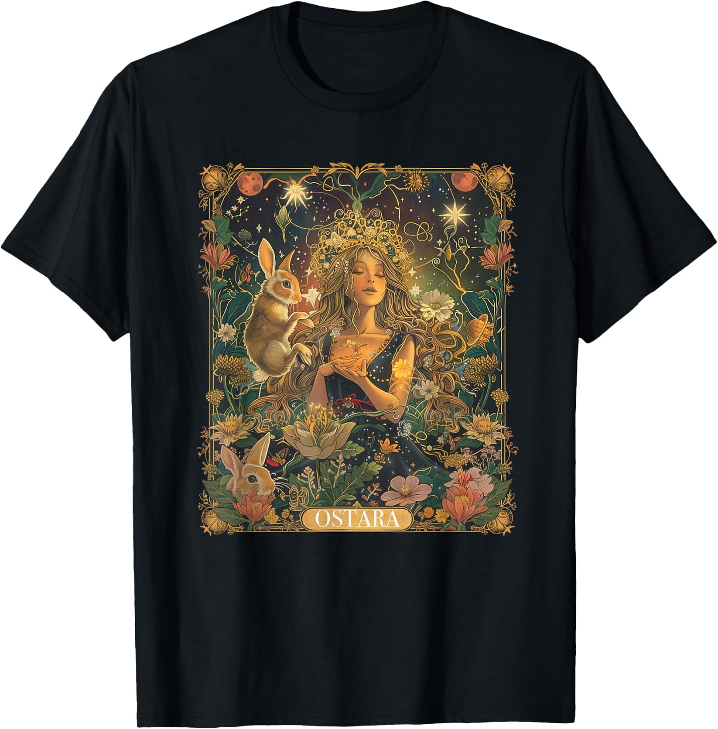 Ostara Spring Goddess Bunny Celebration Holiday Tarot Card T-Shirt - T-Shirt | Black