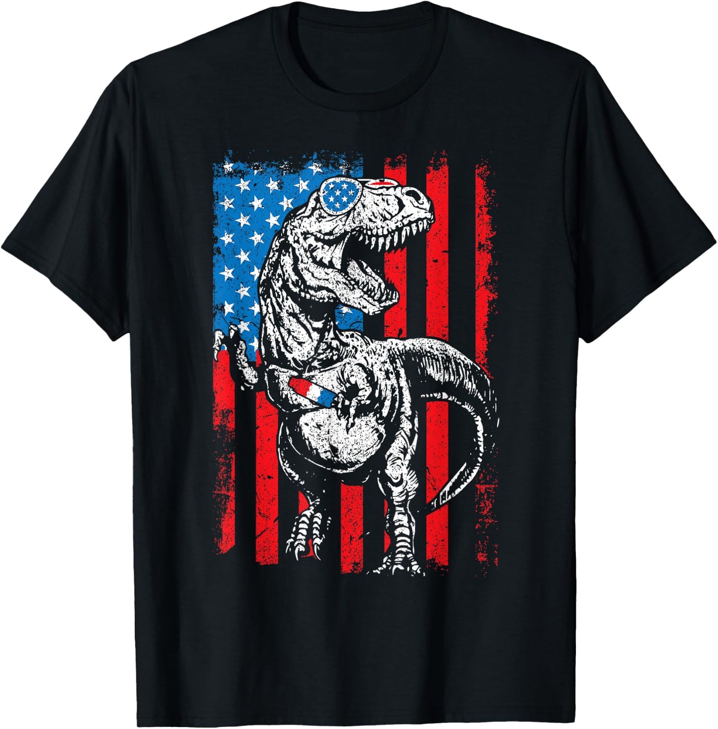 Trex Popsicle USA Flag Funny 4th Of July Dinosaur Gift T-Shirt - T-Shirt | Black