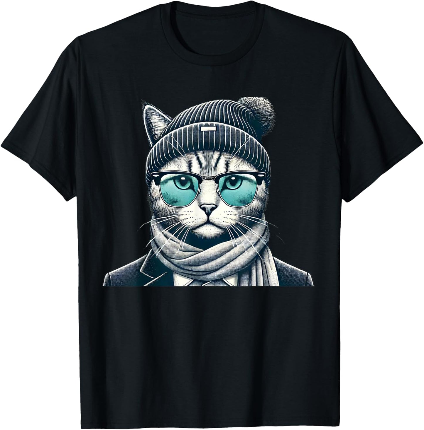 Funny stylish cat wearing glasses, Cat Lover, Animal Lover T-Shirt - T-Shirt | Black