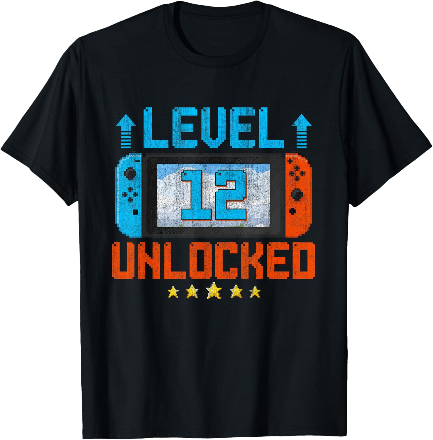 12 Year Old Level 12 Unlocked 12th Birthday Boys Video Gamer T-Shirt - T-Shirt | Black
