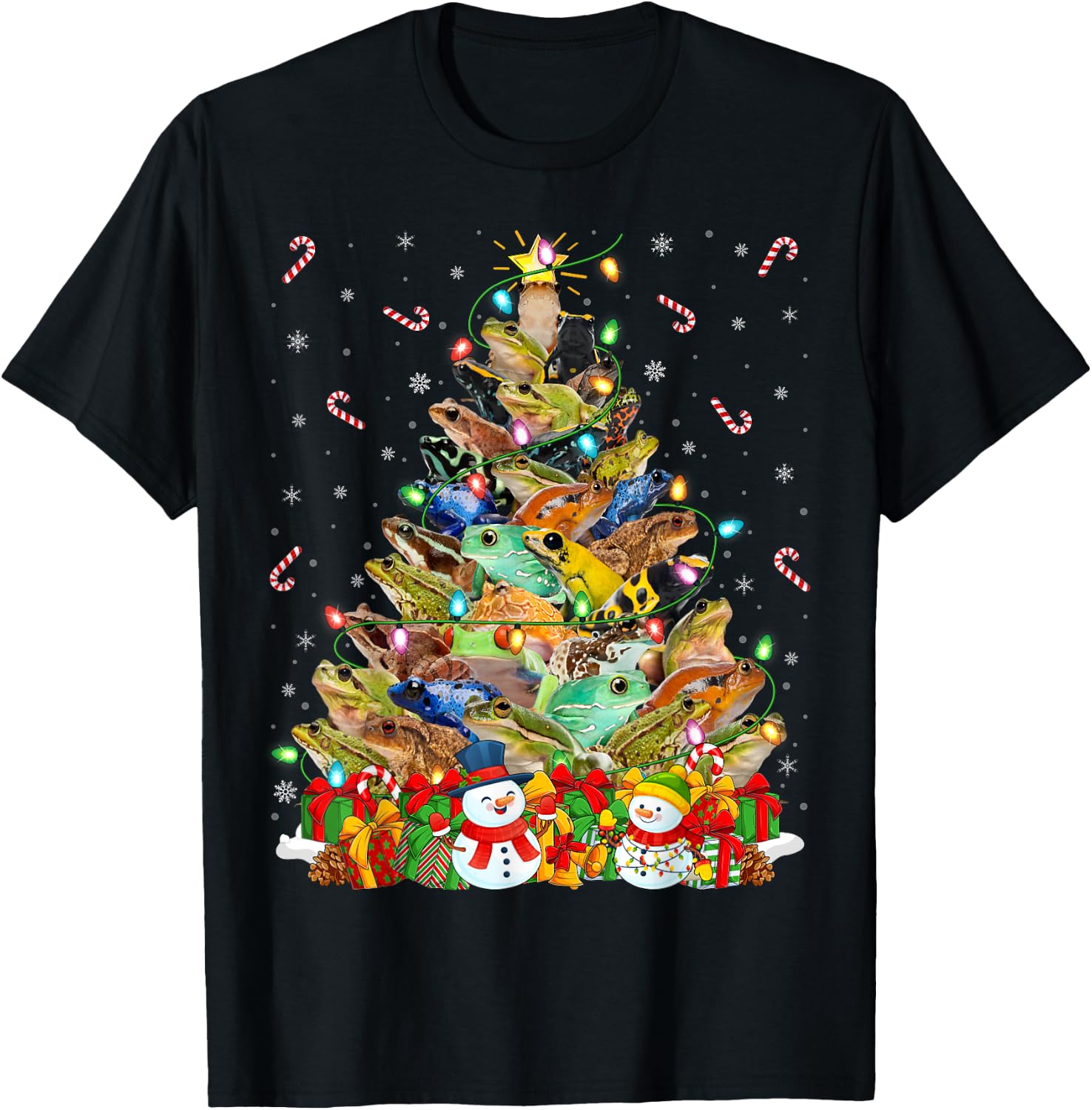 Frog Xmas Lighting Santa Frog Christmas Tree T-Shirt - T-Shirt | Black