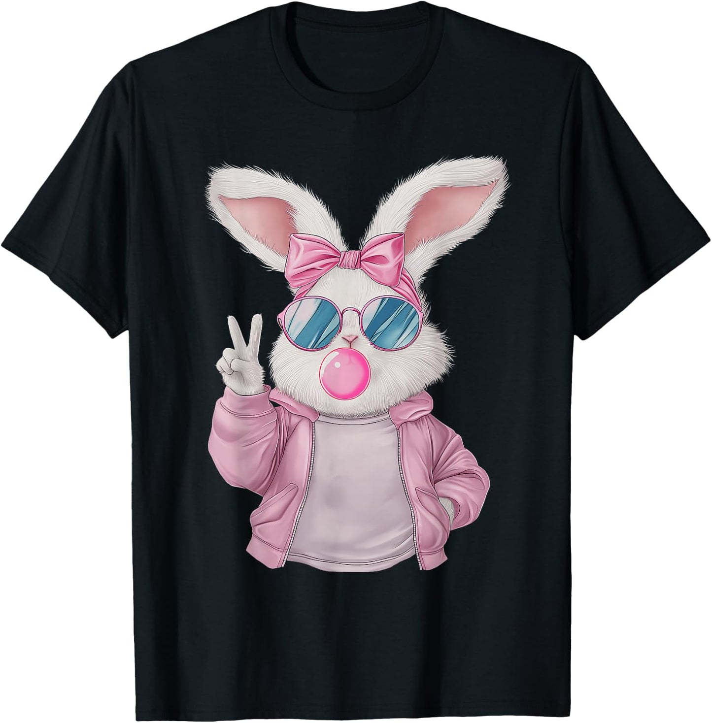 Rabbit Bunny Blowing Bubble Gum Easter Day Cute Girl Women T-Shirt - T-Shirt | Black