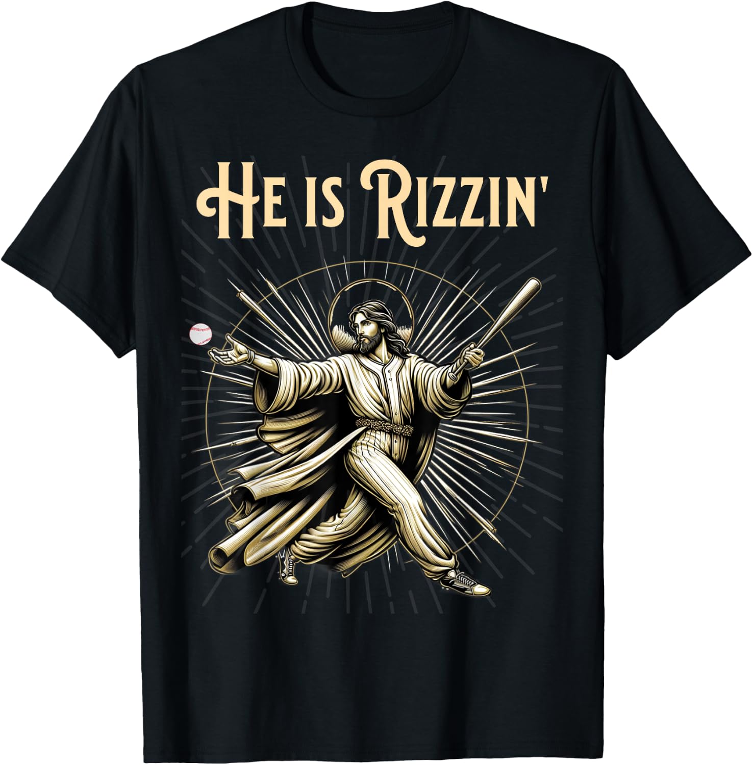 He is Rizzin Jesus Playing Baseball T-Shirt - T-Shirt | Black