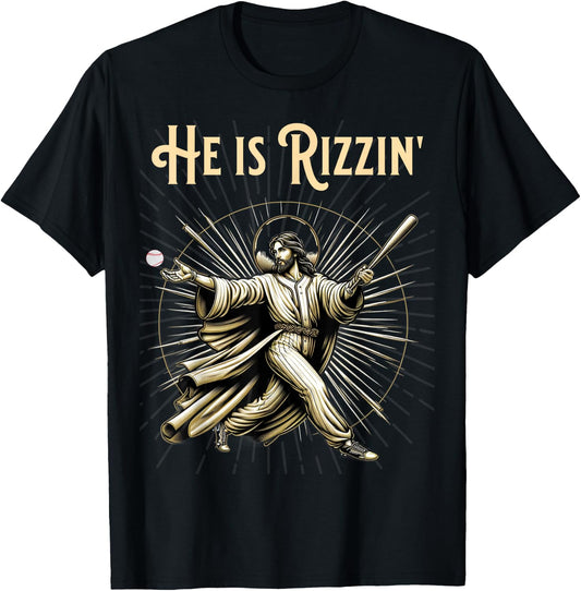 He is Rizzin Jesus Playing Baseball T-Shirt - T-Shirt | Black