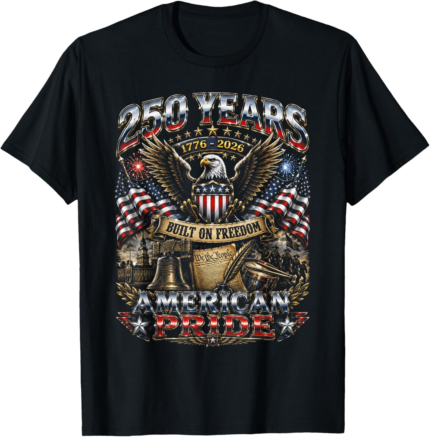 USA 250th Anniversary Celebrations American July 4th T-Shirt - T-Shirt | Black