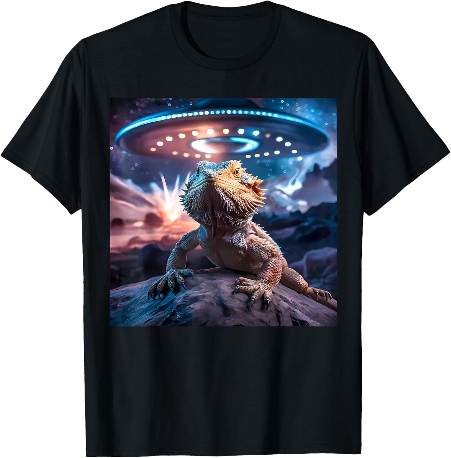 Bearded Dragon UFO Alien Graphic T-Shirt - T-Shirt | Black