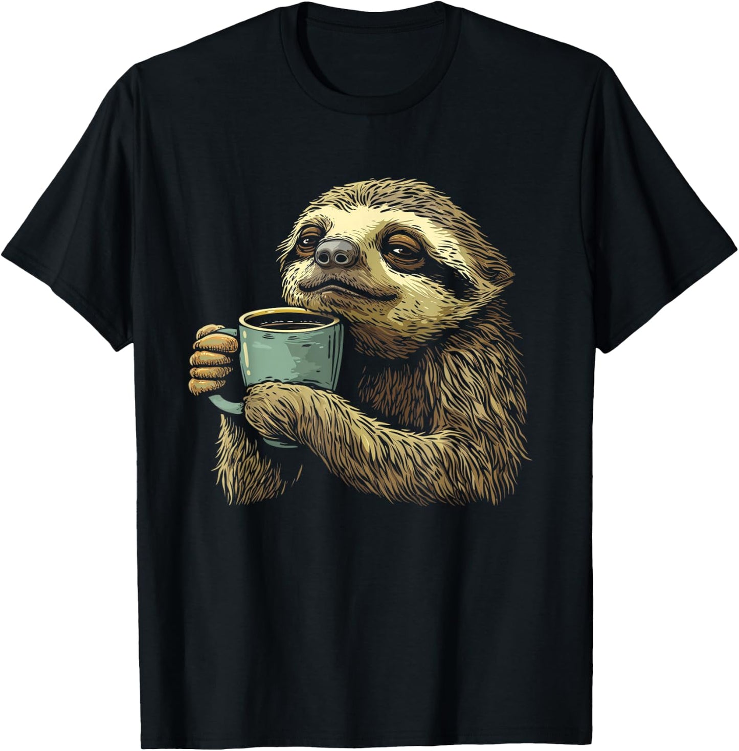 Coffee Sloth Drinking Coffee Barista Funny Animal Cute T-Shirt - T-Shirt | Black