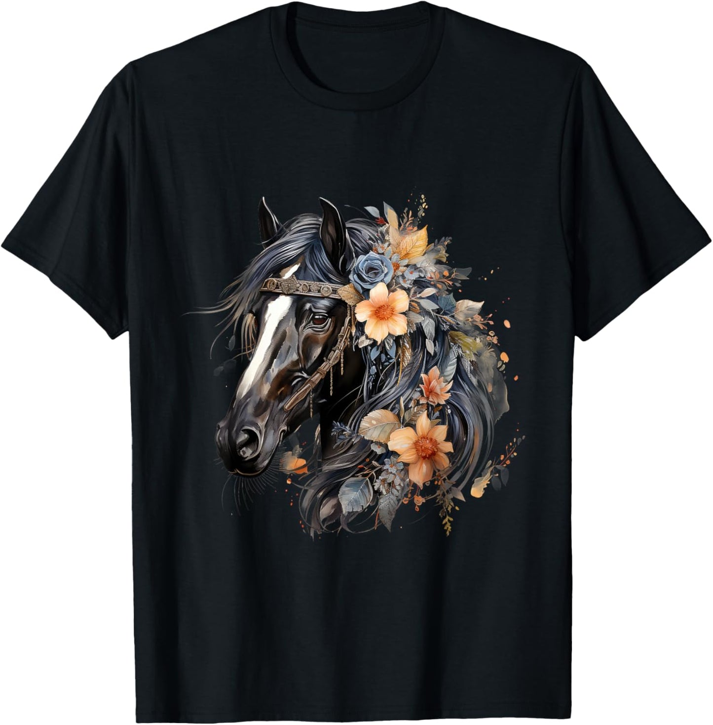 Floral Wild Horse Country Horse Riding , Small, Black T-Shirt - T-Shirt | Black
