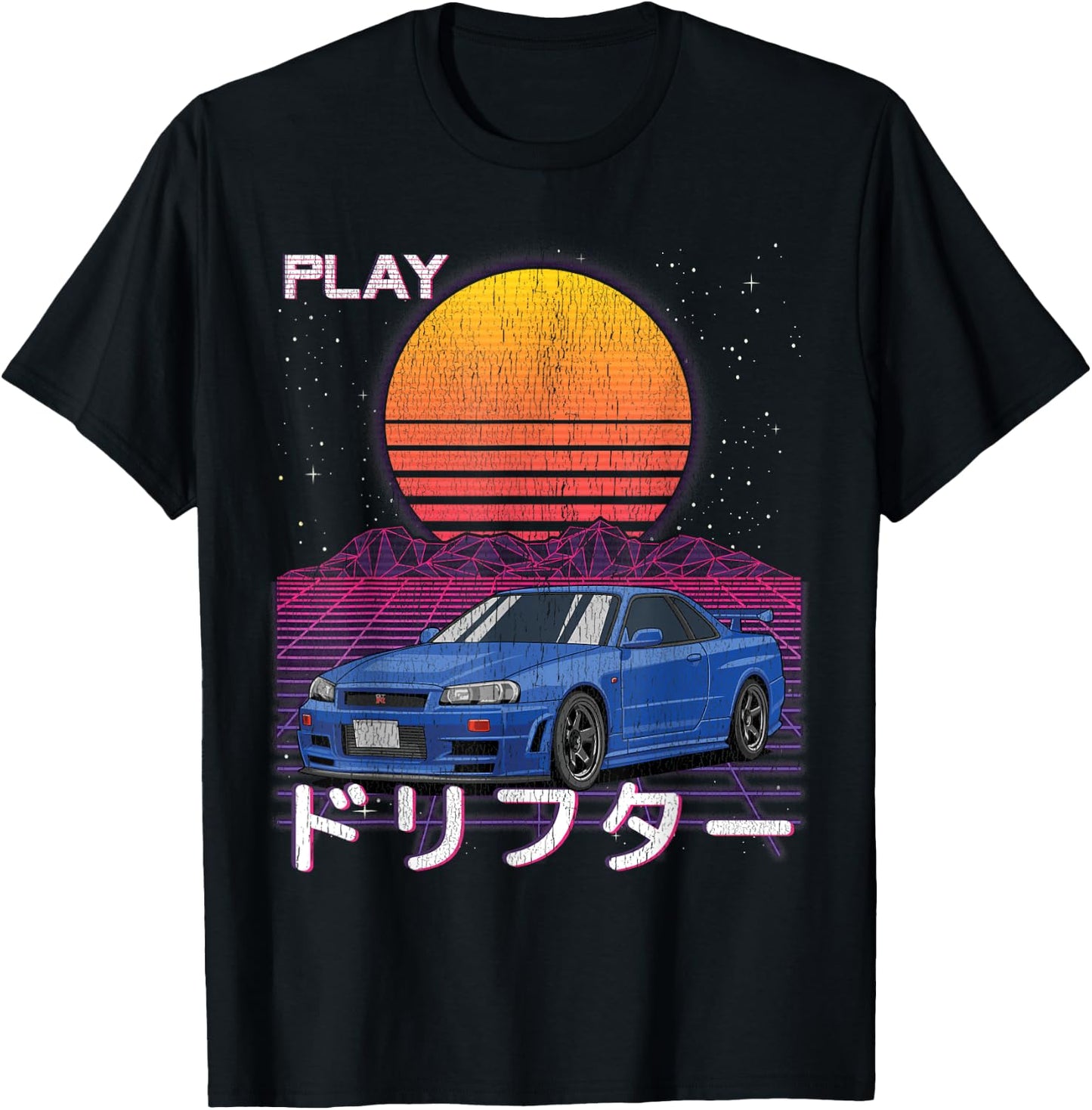 JDM Import Tuner Drift Car Street Racing Synthwave Aesthetic T-Shirt - T-Shirt | Black