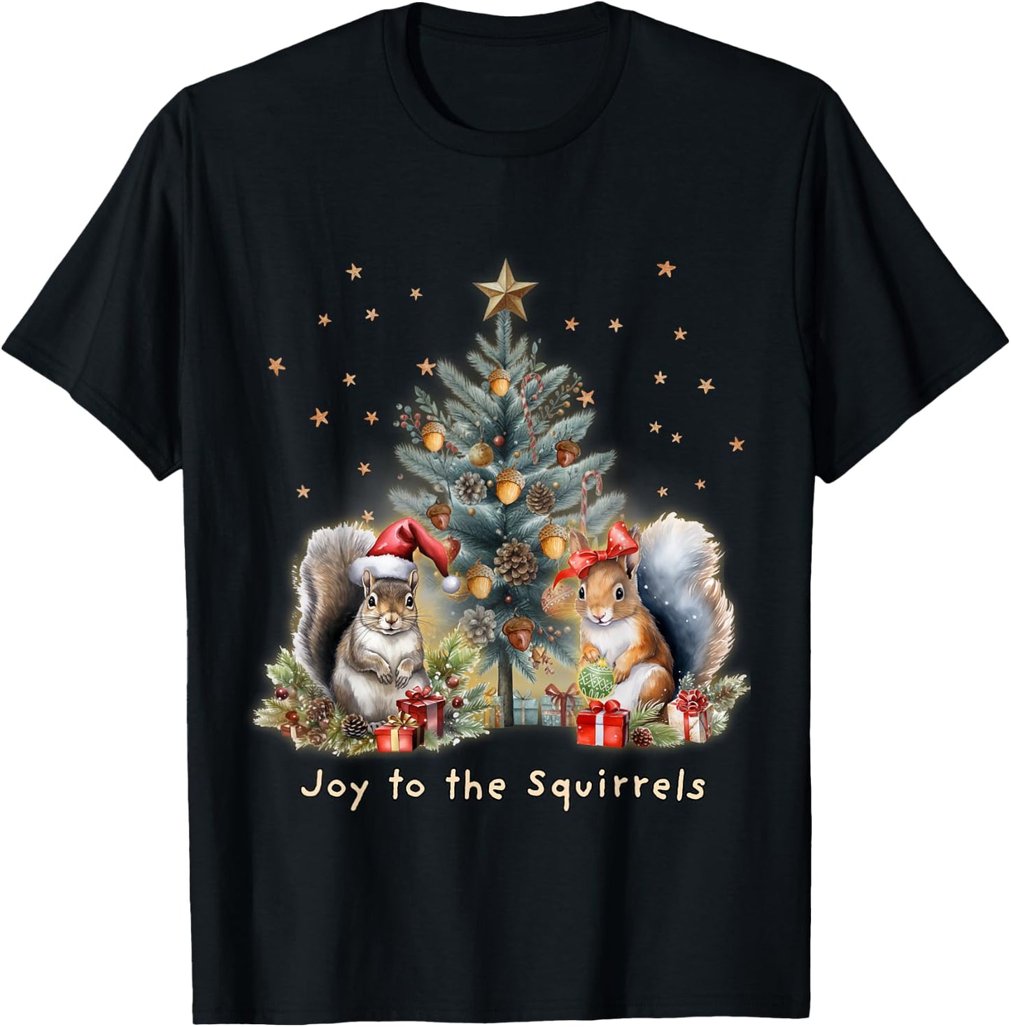 Joy To The Squirrels Christmas Tree Squirrel Lover Pajama T-Shirt - T-Shirt | Black