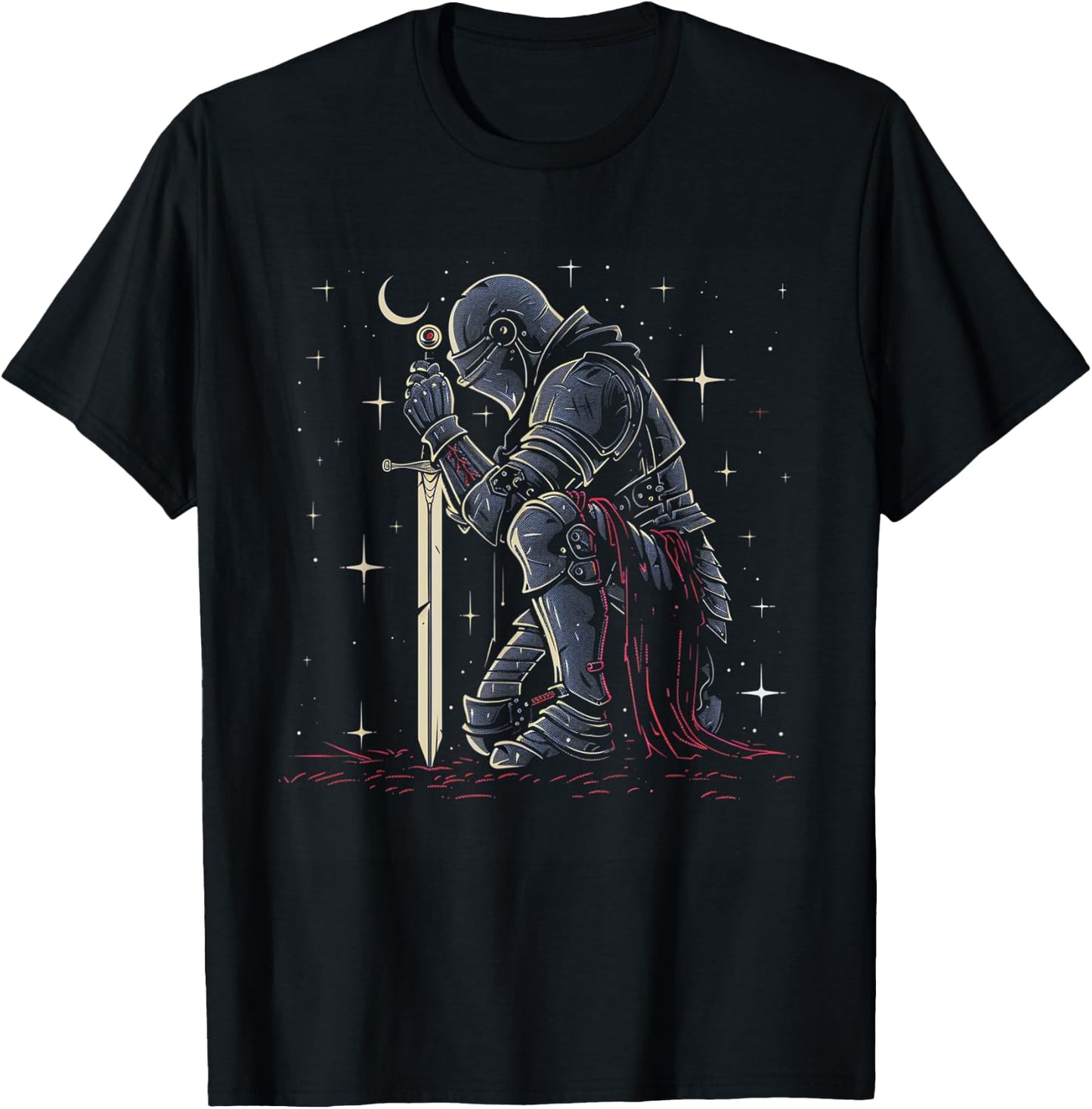 Paladin Kneeling Design | Fantasy Art Noble Warrior T-Shirt - T-Shirt | Black