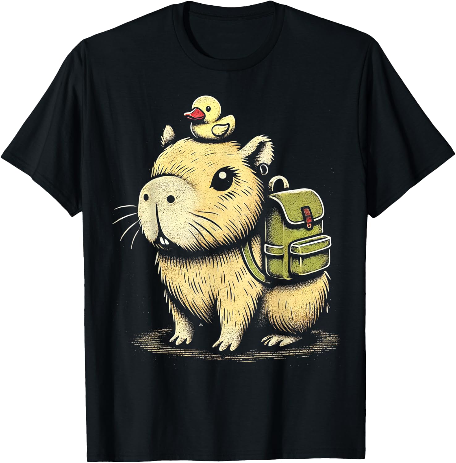 Cute Capybara Adventure Vintage Animal Art T-Shirt - T-Shirt | Black