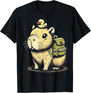 Cute Capybara Adventure Vintage Animal Art T-Shirt - T-Shirt | Black