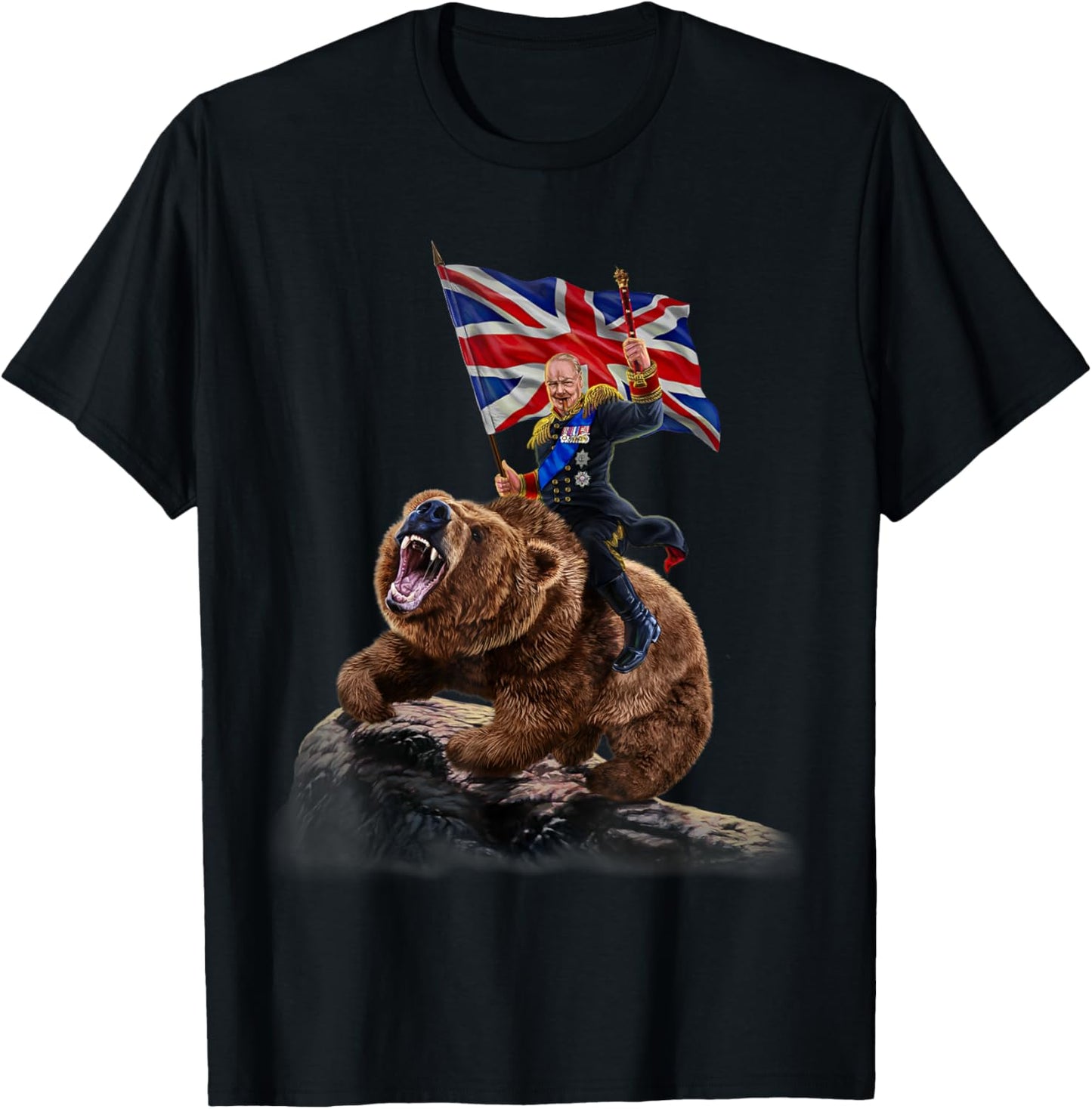 England Winston Churchill Ride Battle Grizzly Bear T-Shirt - T-Shirt | Black
