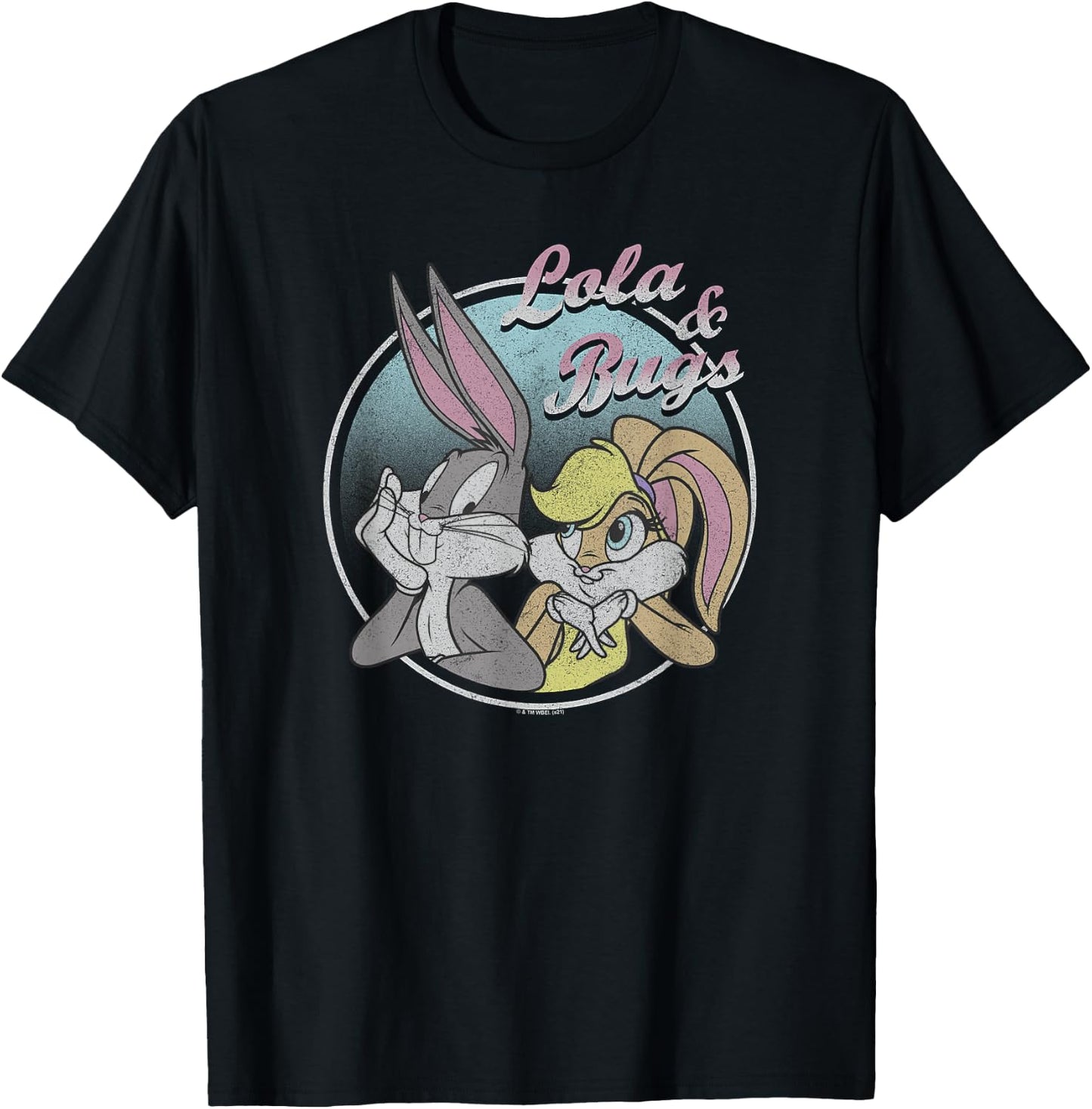 Looney Tunes Lola & Bugs Circle Portrait Pastel T-Shirt - T-Shirt | Black