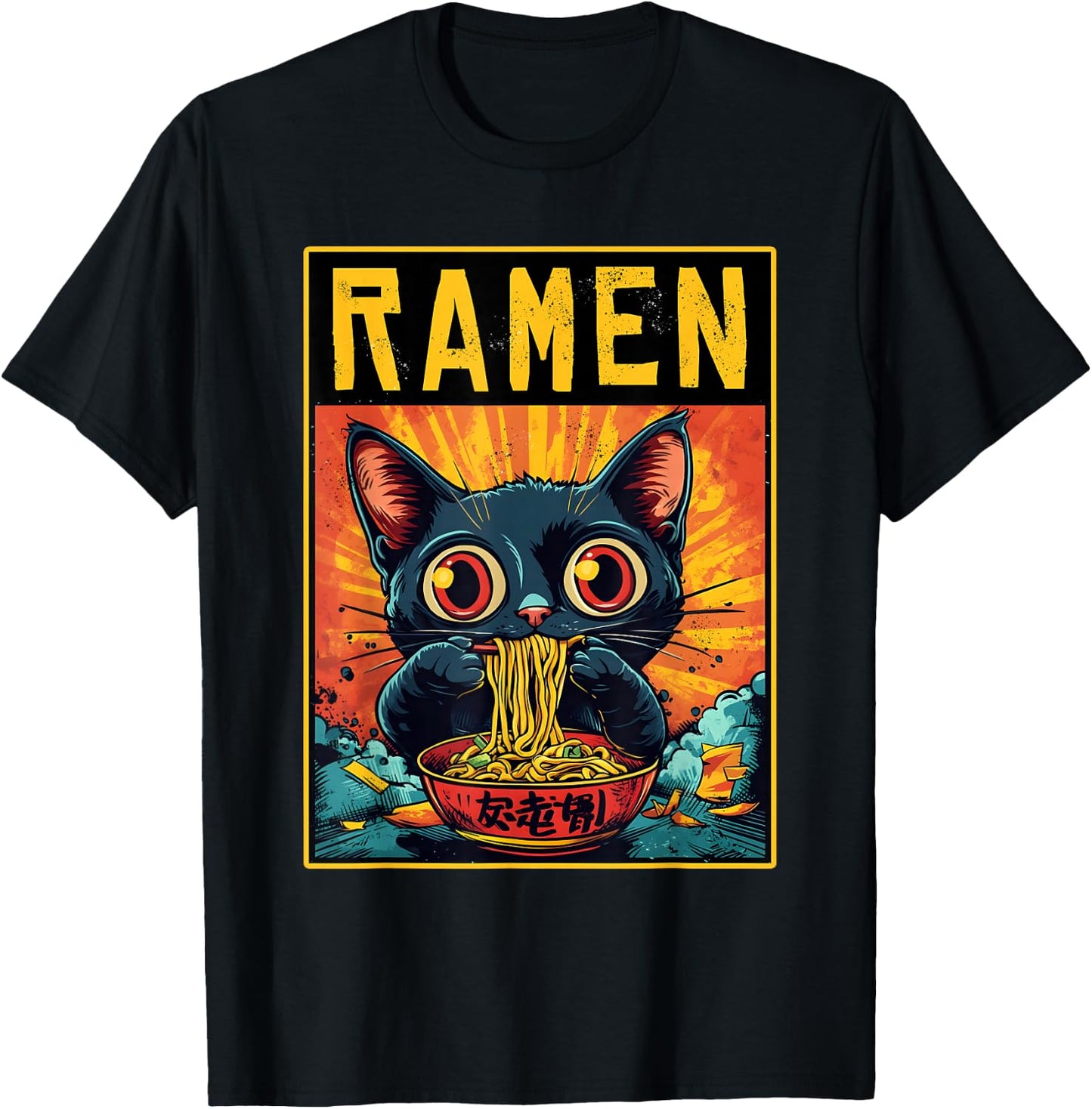 Funny Ramen Cat Japan Anime Manga Kawaii Ramen Noddles T-Shirt - T-Shirt | Black