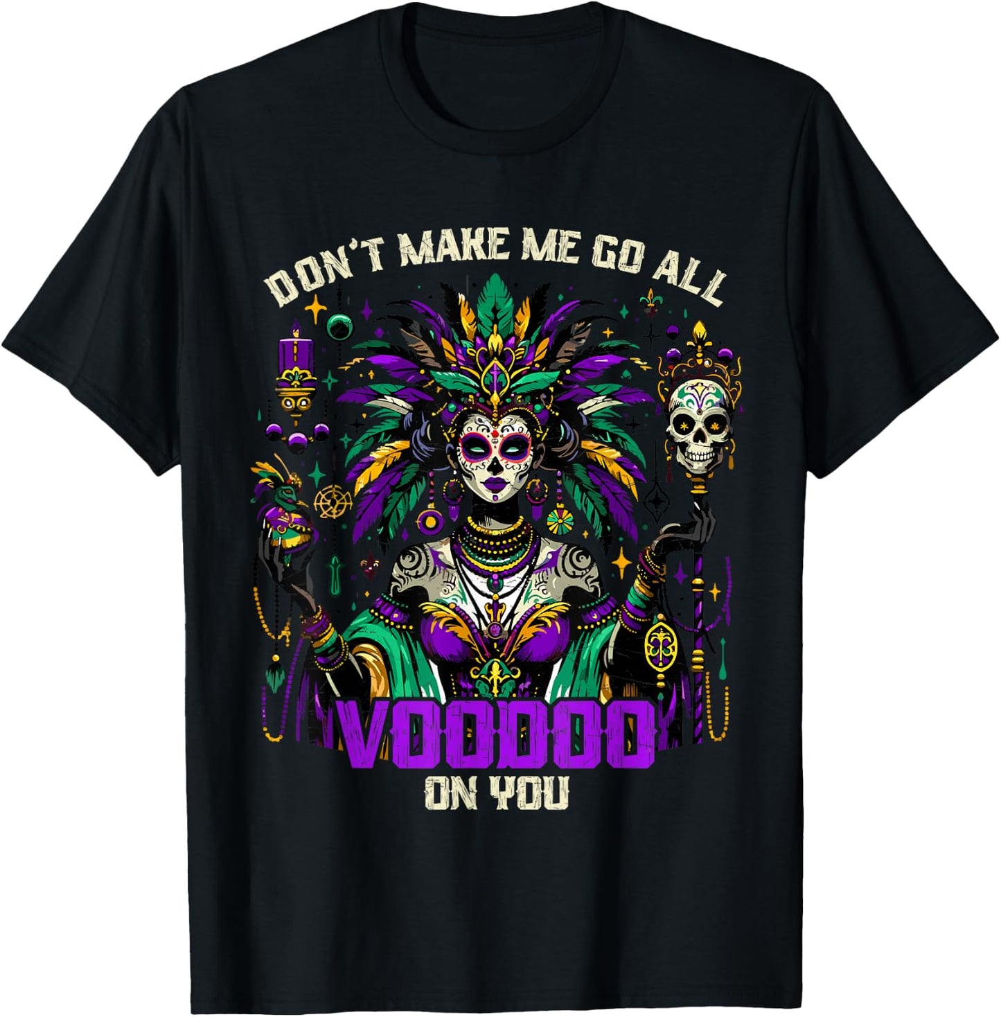 Mardi Gras Priestess Women New Orleans Witch Doctor Voodoo T-Shirt - T-Shirt | Black
