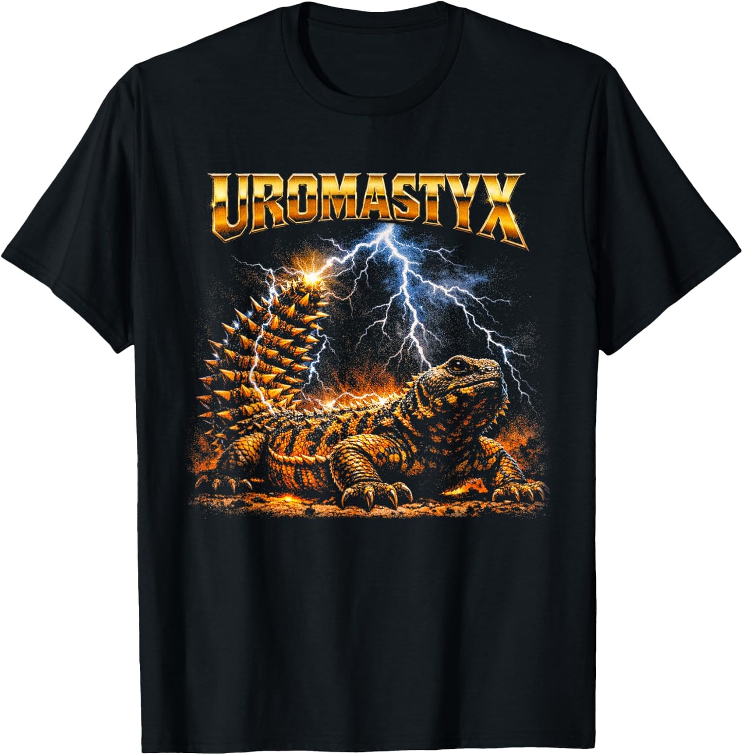 80s Heavy-Metal Uromastyx Lizard Retro Reptile Pet Owner T-Shirt - T-Shirt | Black