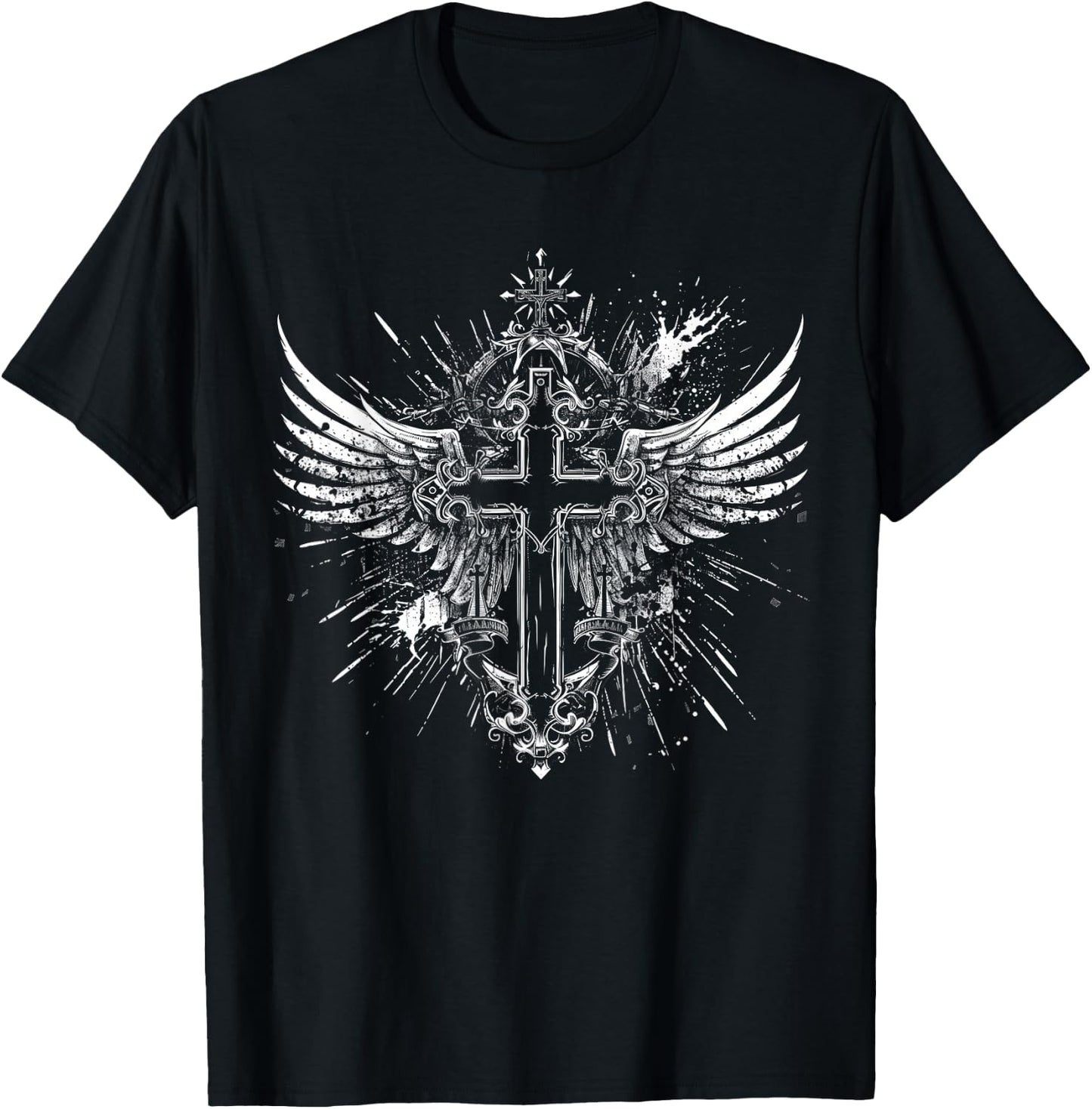 Cross Wings Y2K Alt Grunge Emo Aesthetic Gothic Print , black T-Shirt - T-Shirt | Black