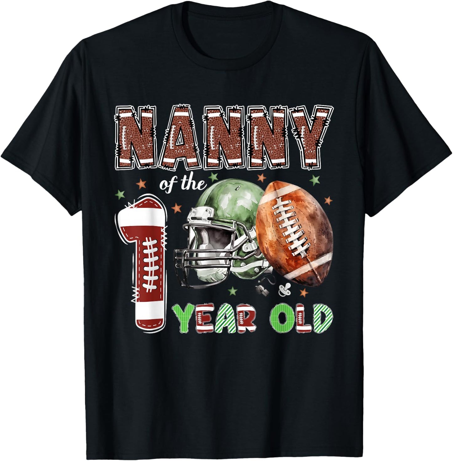 Nanny of The 1 Year Old Football Lover 1st Birthday Boy T-Shirt - T-Shirt | Black