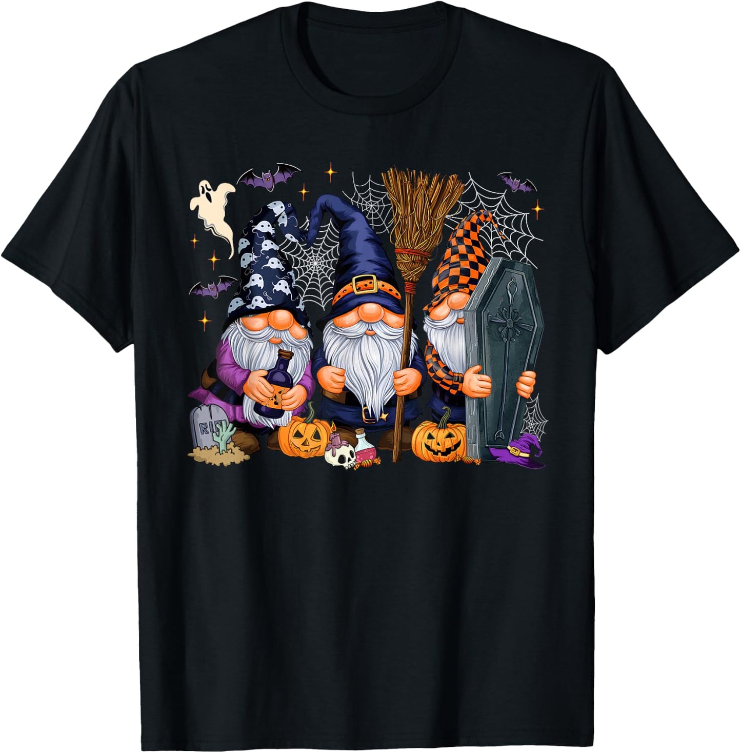 Gnome Witch Halloween Pumpkin Autumn Fall Holiday 2024 T-Shirt - T-Shirt | Black