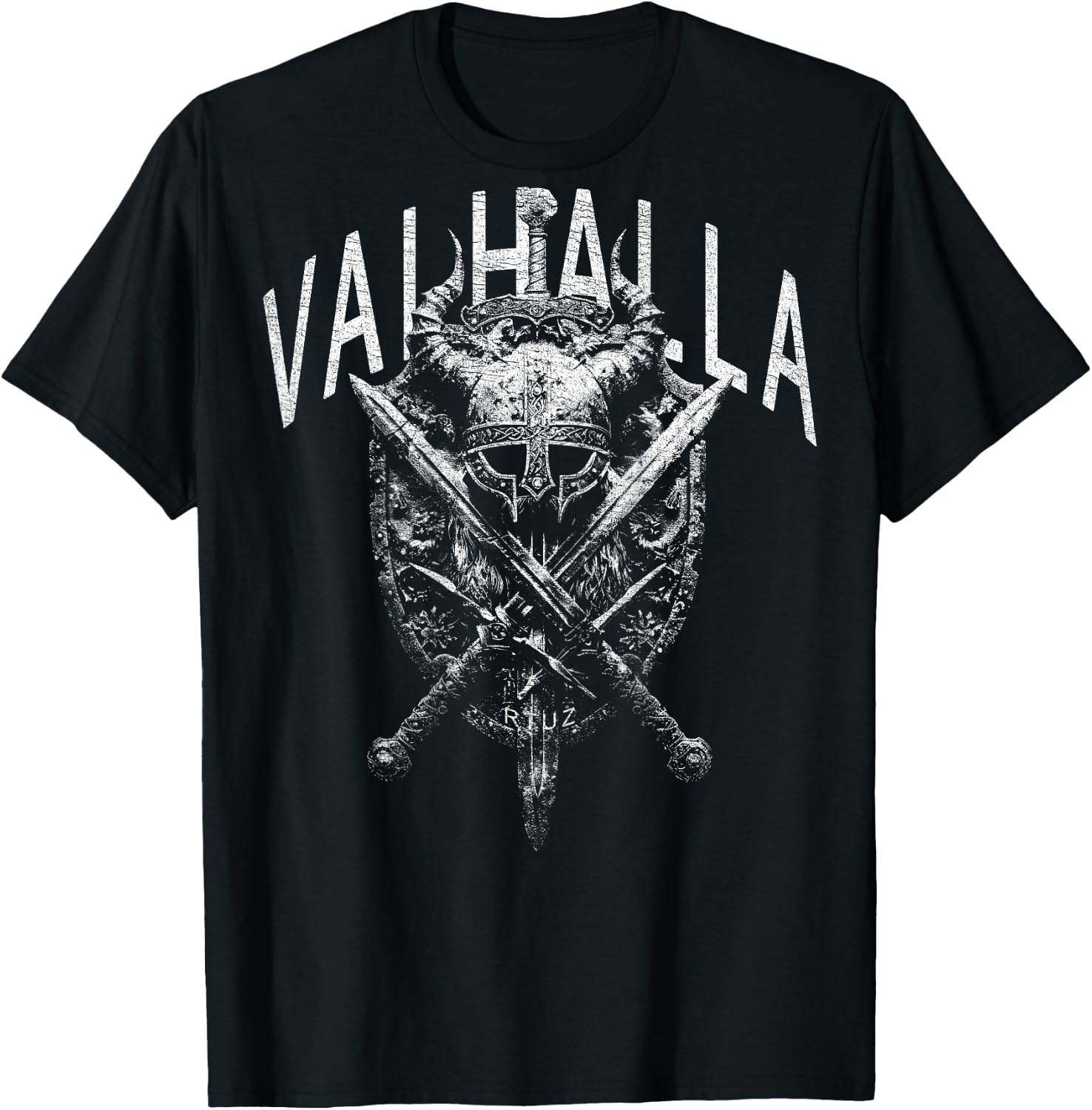 Valhalla Odin Thor Runes Viking Helmet Backprint Viking , black T-Shirt - T-Shirt | Black