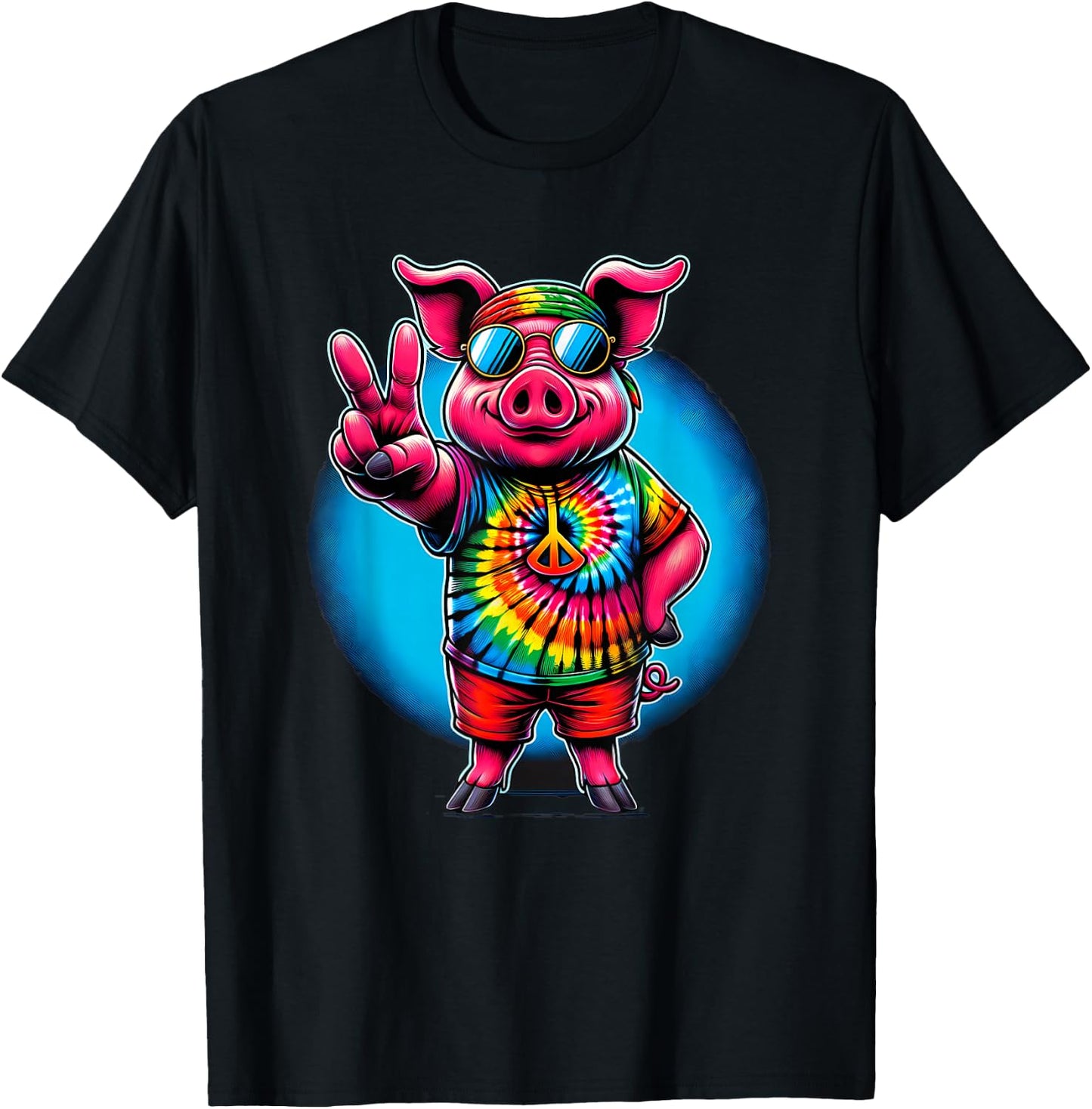 Peace Sign Tie Dye Pig T-Shirt - T-Shirt | Black