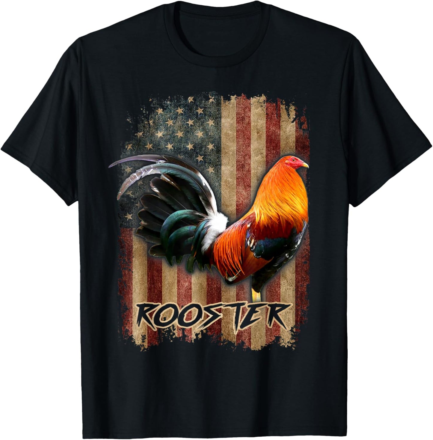 Rooster Shirt Cock Fight US Flag T-Shirt - T-Shirt | Black