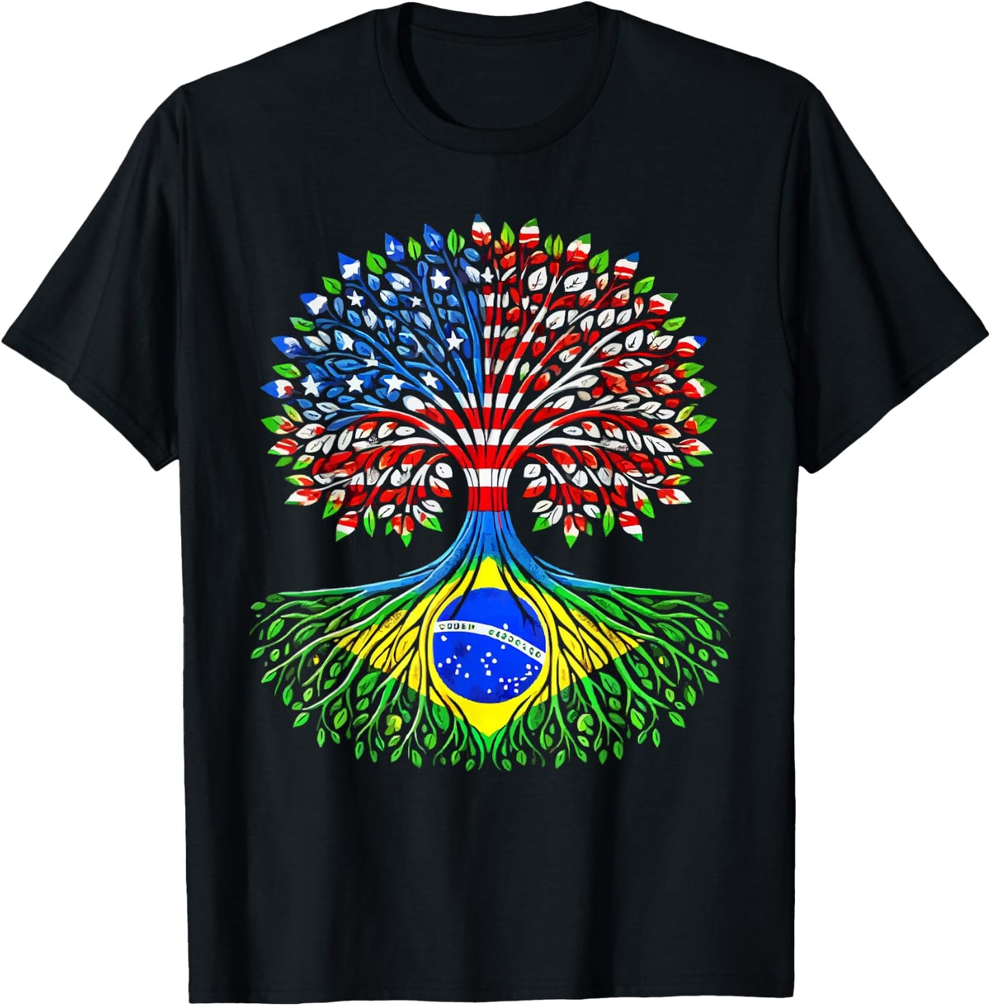 Half American Half Brazilian USA Flag Brazil America T-Shirt - T-Shirt | Black