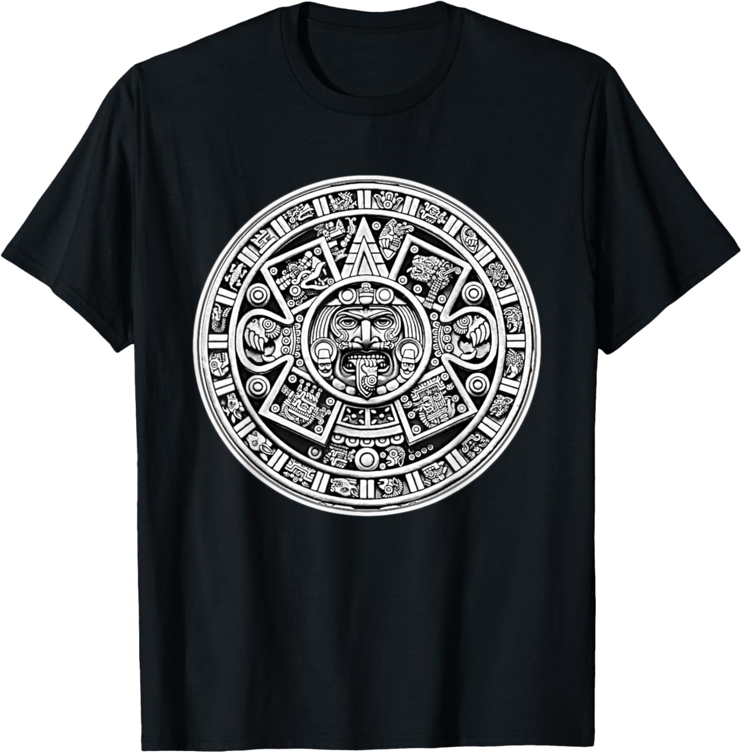 Mayan Blackwork Mayan Calendar , Black, S T-Shirt - T-Shirt | Black