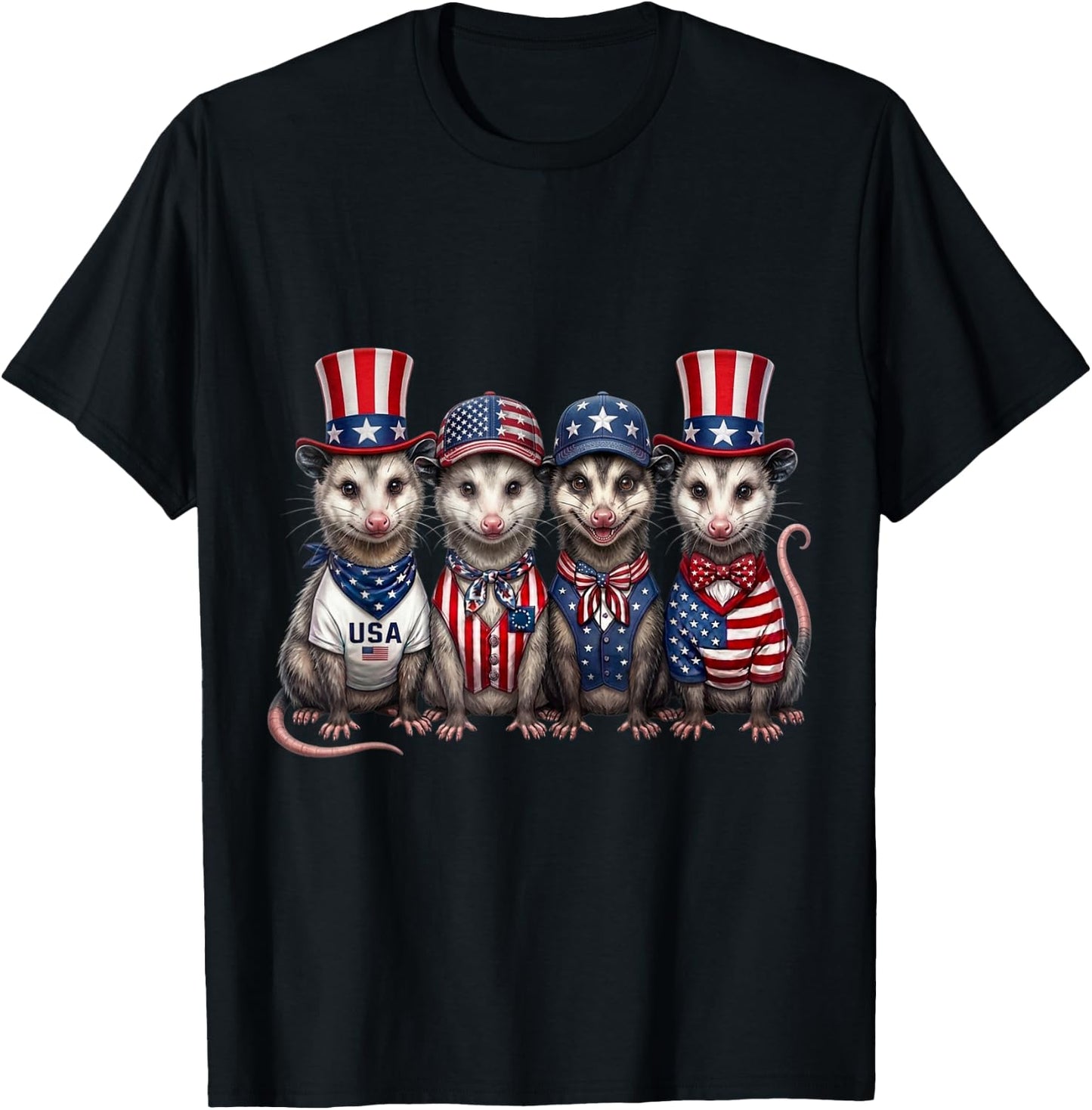 Opossum 4th of July Patriotic Funny Men Women Kids T-Shirt - T-Shirt | Black