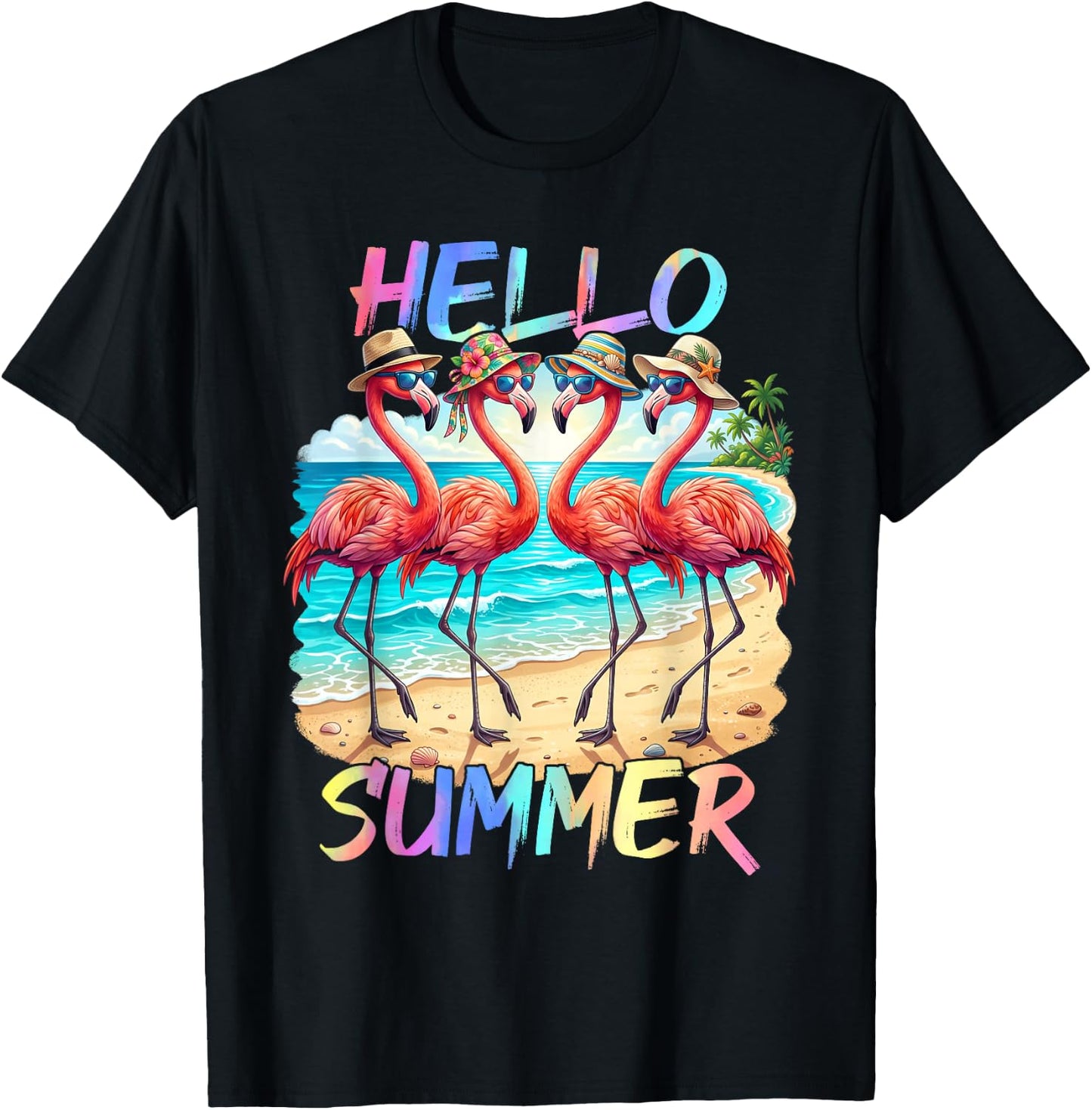 Hello Summer Flamingo Summer Vacation Family Matching T-Shirt - T-Shirt | Black