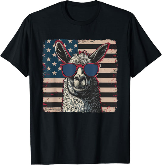 USA Flag Patriotic Llama Shirt Fourth of July Men Women Kids T-Shirt - T-Shirt | Black