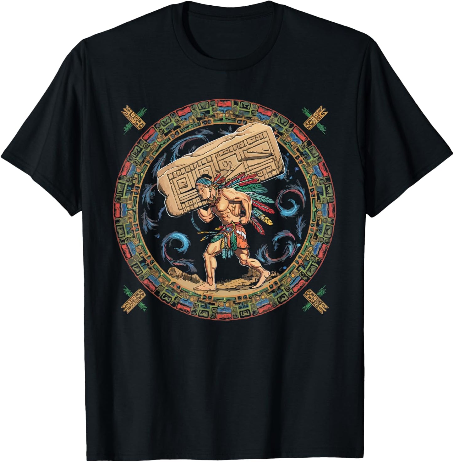 Aztec Calendar Mayan Indigenous Mexican Aztec Jaguar T-Shirt - T-Shirt | Black