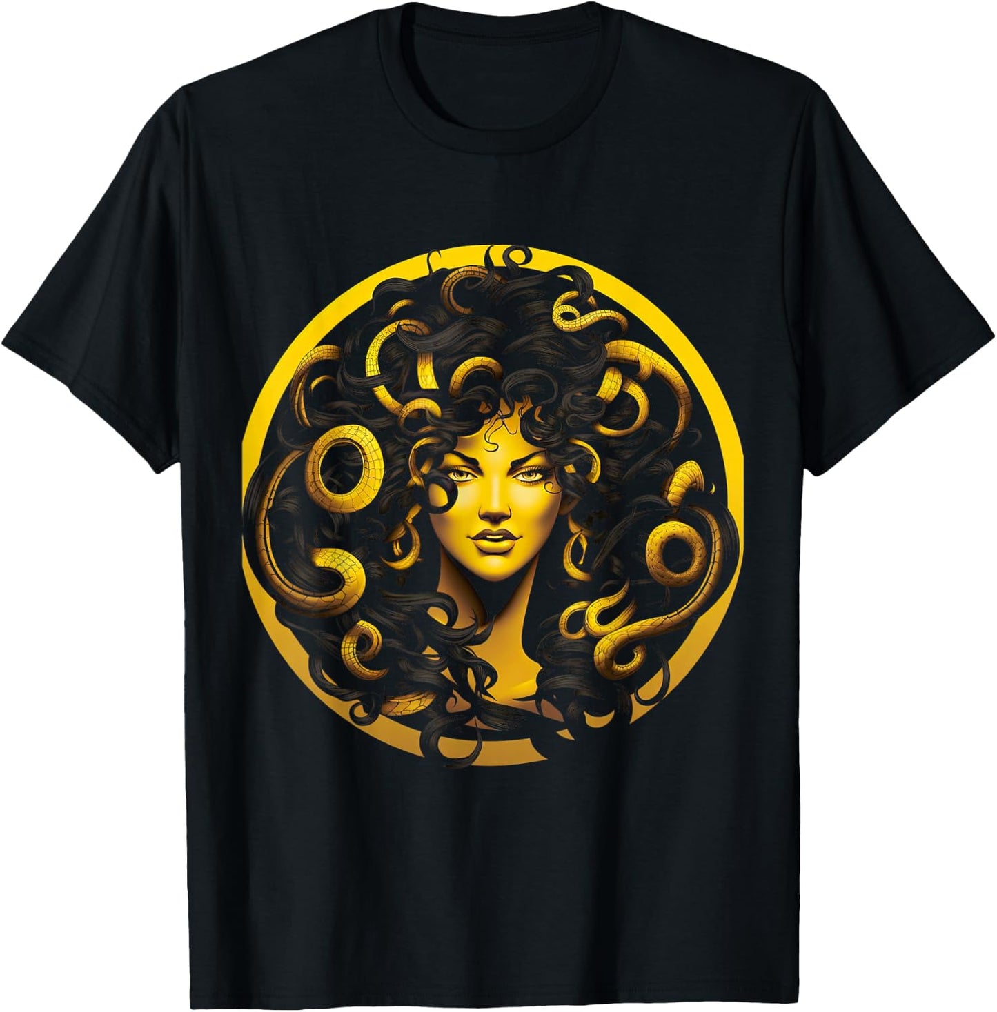 Yellow Medusa Head Greek Mythology Ancient Snake T-Shirt - T-Shirt | Black