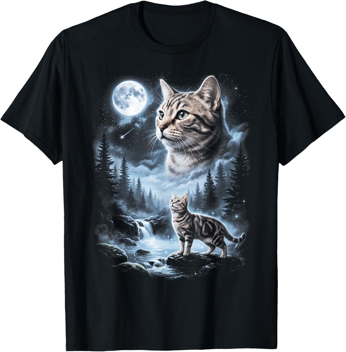 American Shorthair cat Howling at Moon 90's Retro T-Shirt - T-Shirt | Black