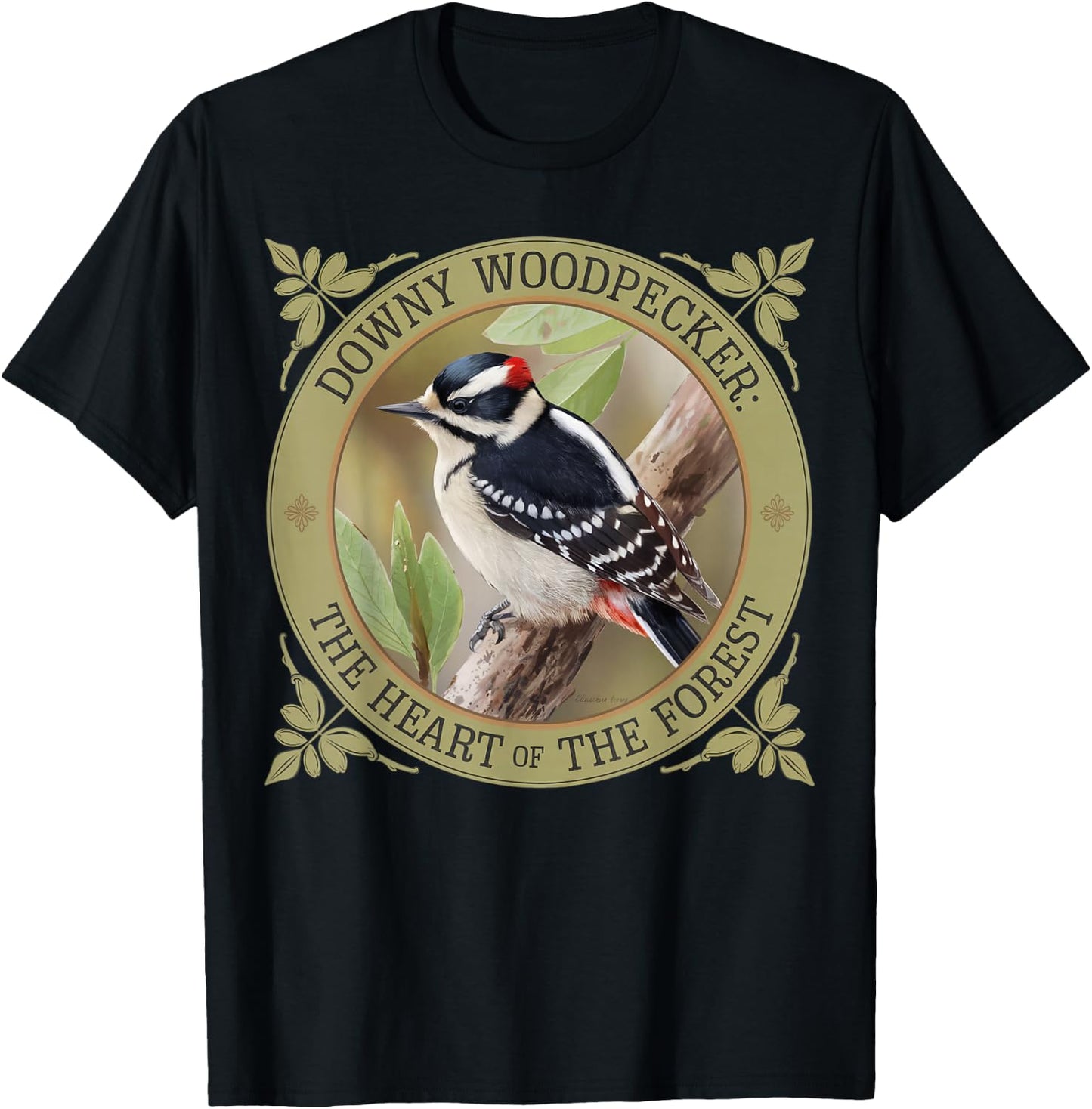 Downy Woodpecker – Nature Lover’s Bird Design T-Shirt - T-Shirt | Black